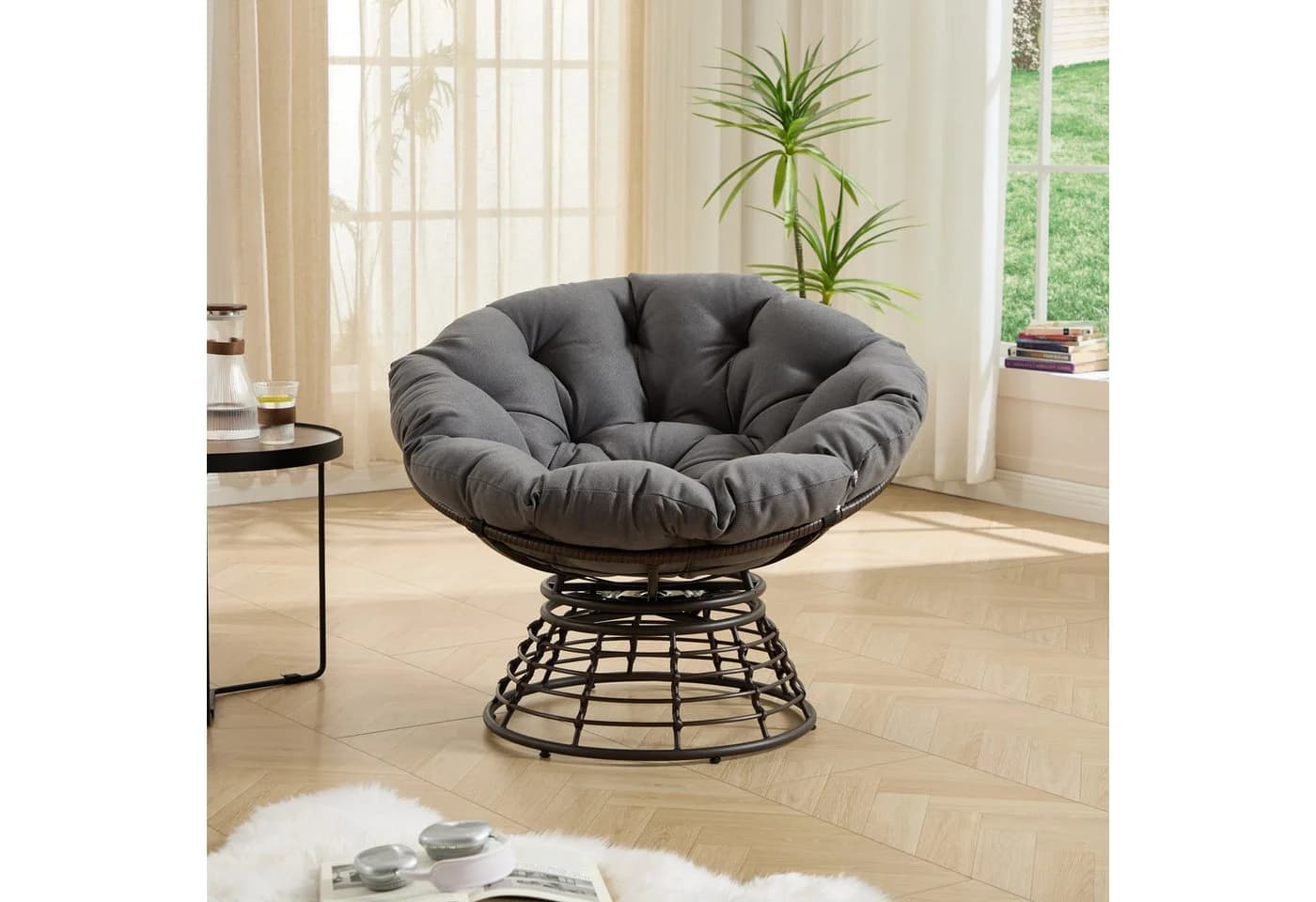 LVHOM Relaxsessel Papasan grau mit 360°-Drehung