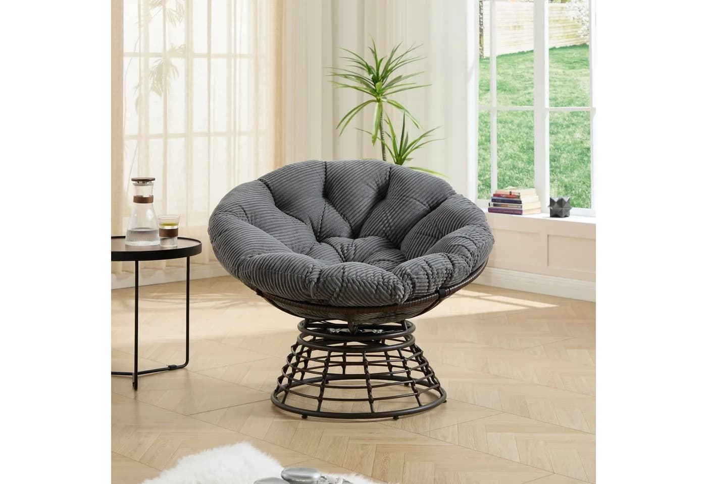 LVHOM Relaxsessel Grau 360° drehbar mit Kissen