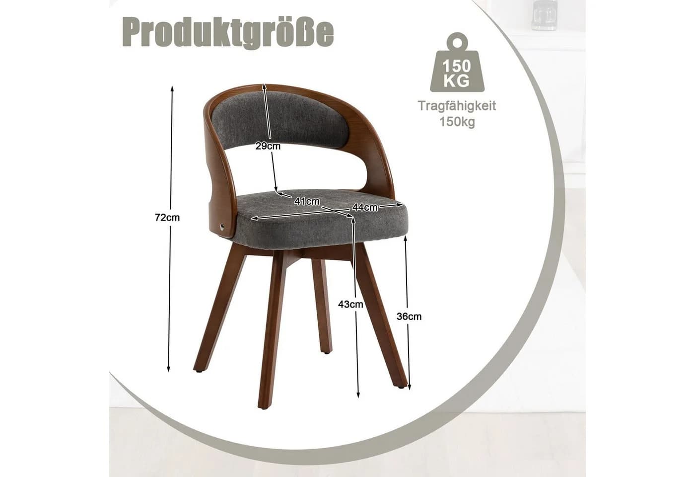 LVHOM Esszimmerstuhl 360° drehbar Massivholz grau Leinen 2er-Set