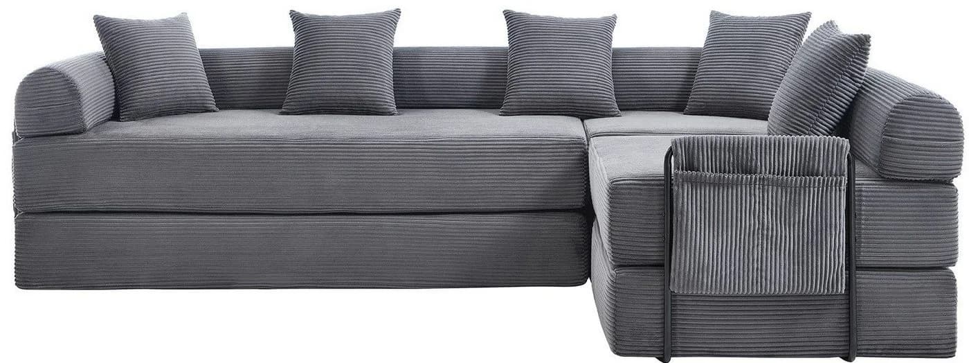 LVHOM Modulsofa mit Schlaffunktion Grau Cord
