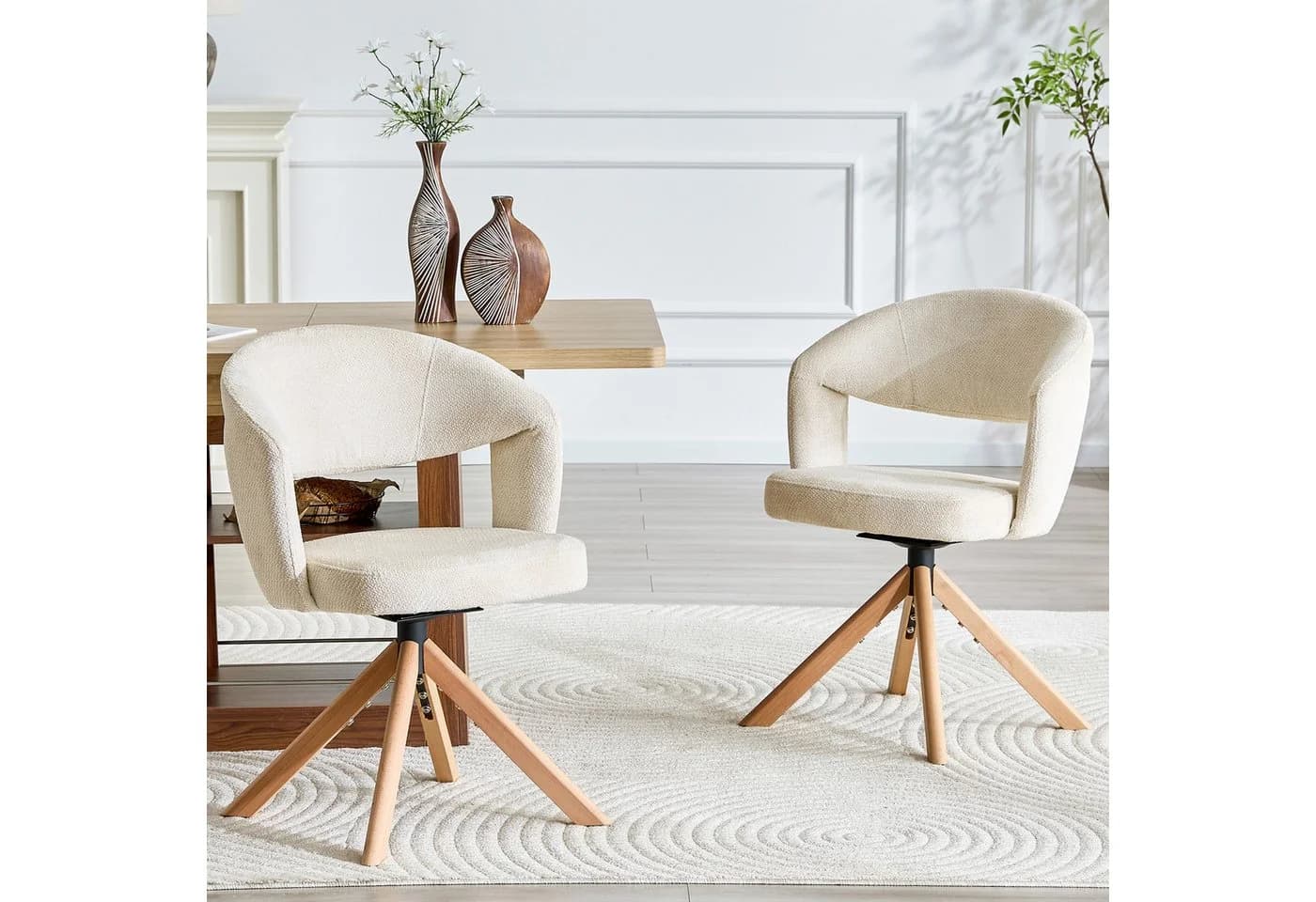 i@home Drehstuhl Esstisch 2er Set Beige Grau Massivholz