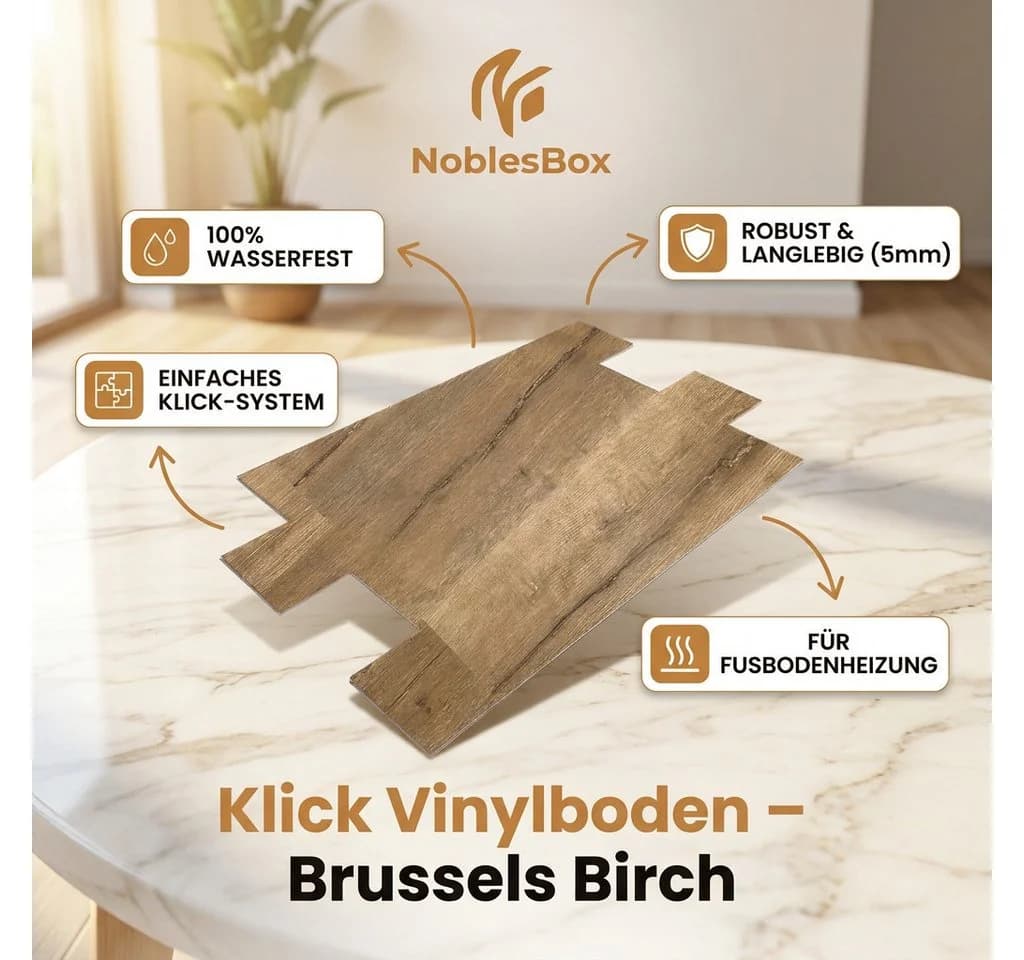 NoblesBox Designboden Klick Vinyl SPC Wasserfest Beige