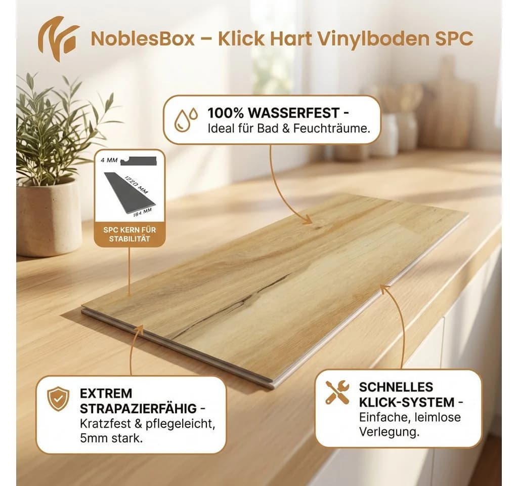 NoblesBox Designboden Klick Vinyl SPC Leuven Laurel Beige