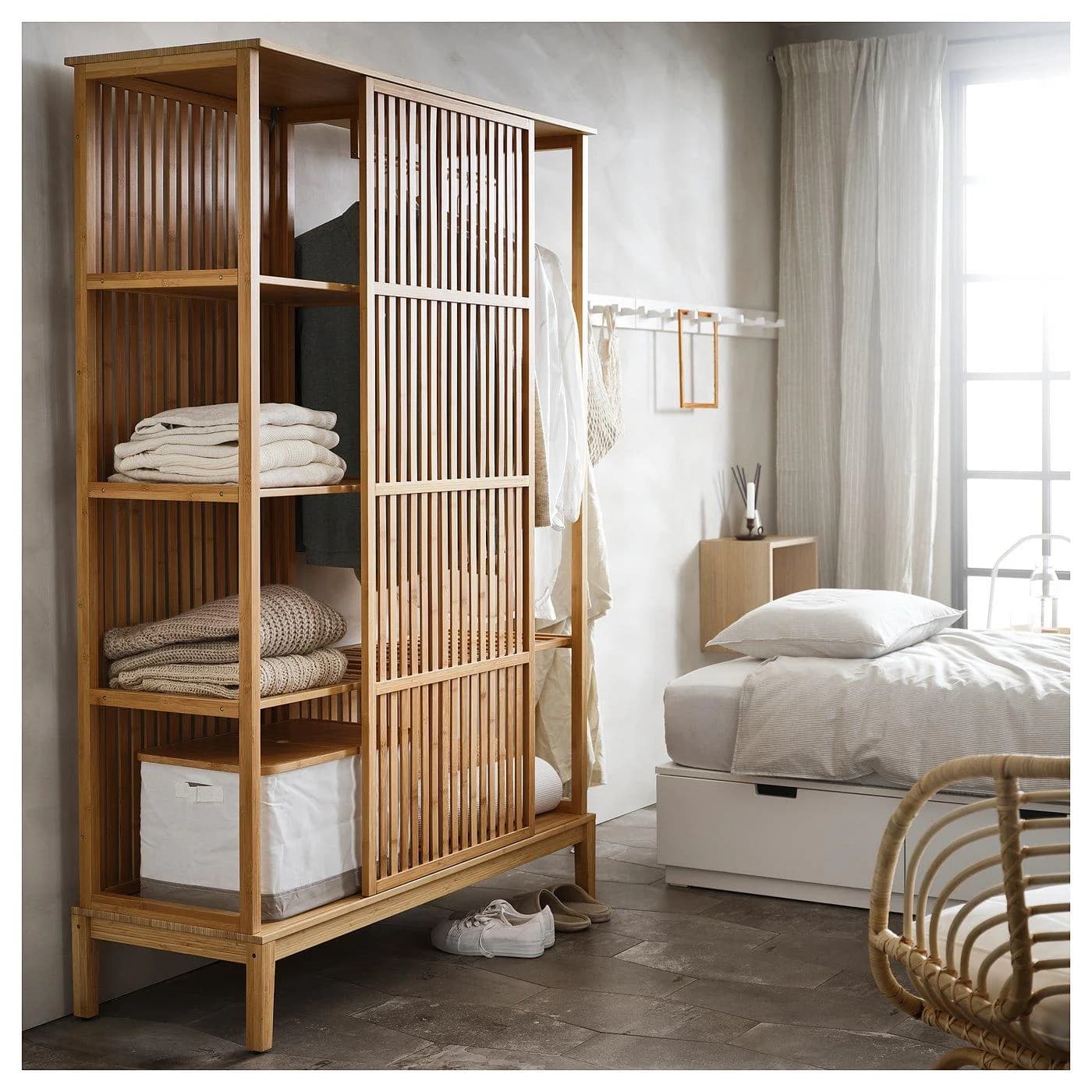 IKEA NORDKISA Kleiderschrank offen/Schiebetür Bambus