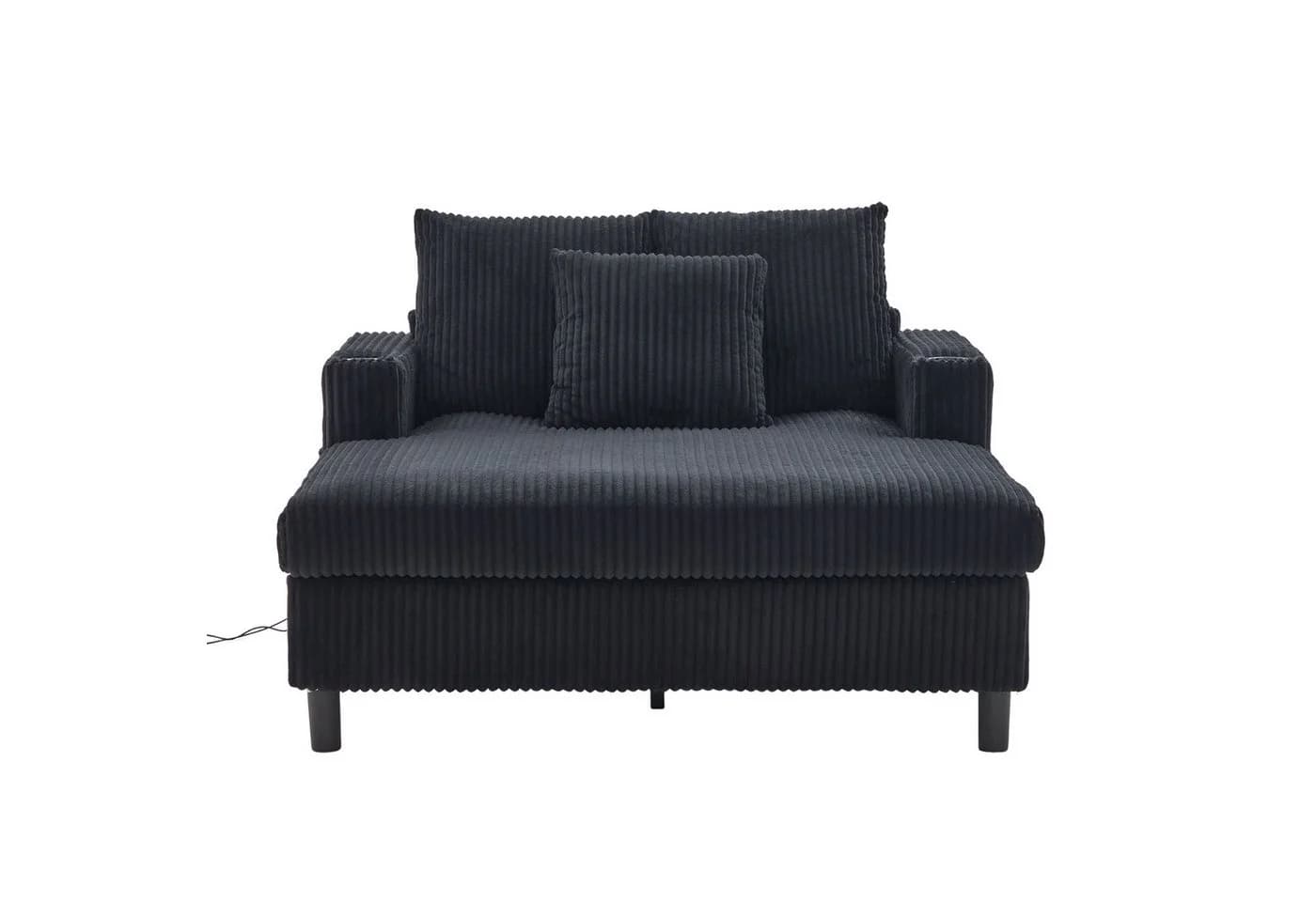 LVHOM Polsterliege XXL Relaxsessel mit LED-Licht & Ladestation Schwarz