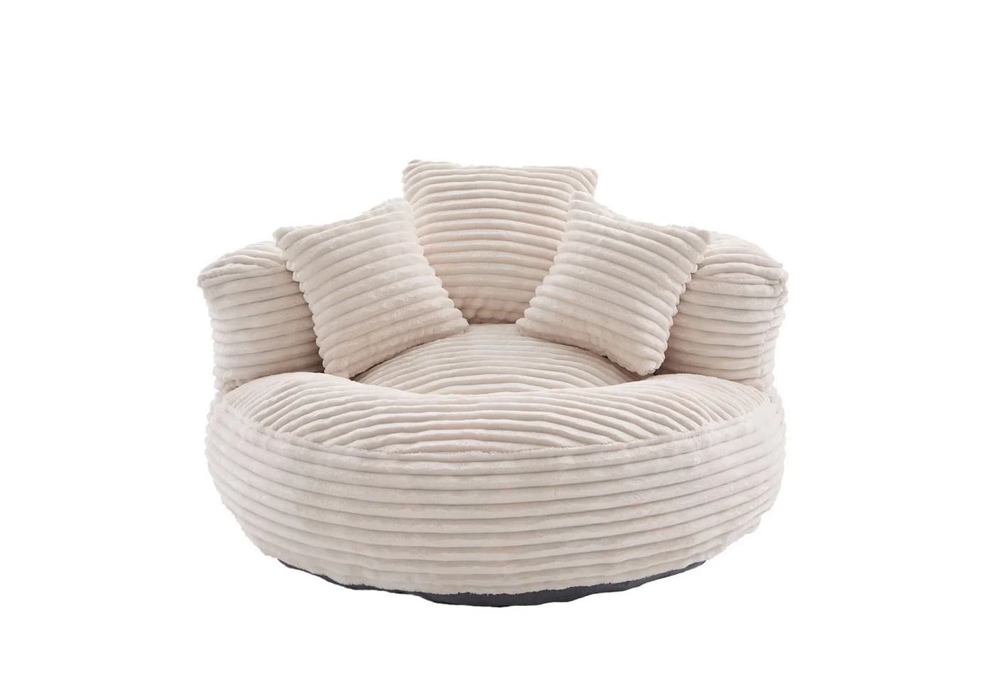 LVHOM Sitzsack 108x108x52cm Chenille Premium Sofa mit 3 extra Kopfkissen