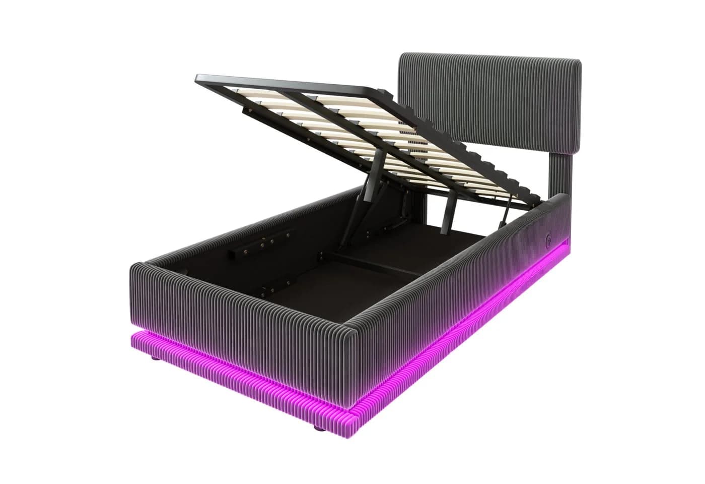 LVHOM Polsterbett 90x200 cm mit Bettkasten, LED & USB, Samt grau