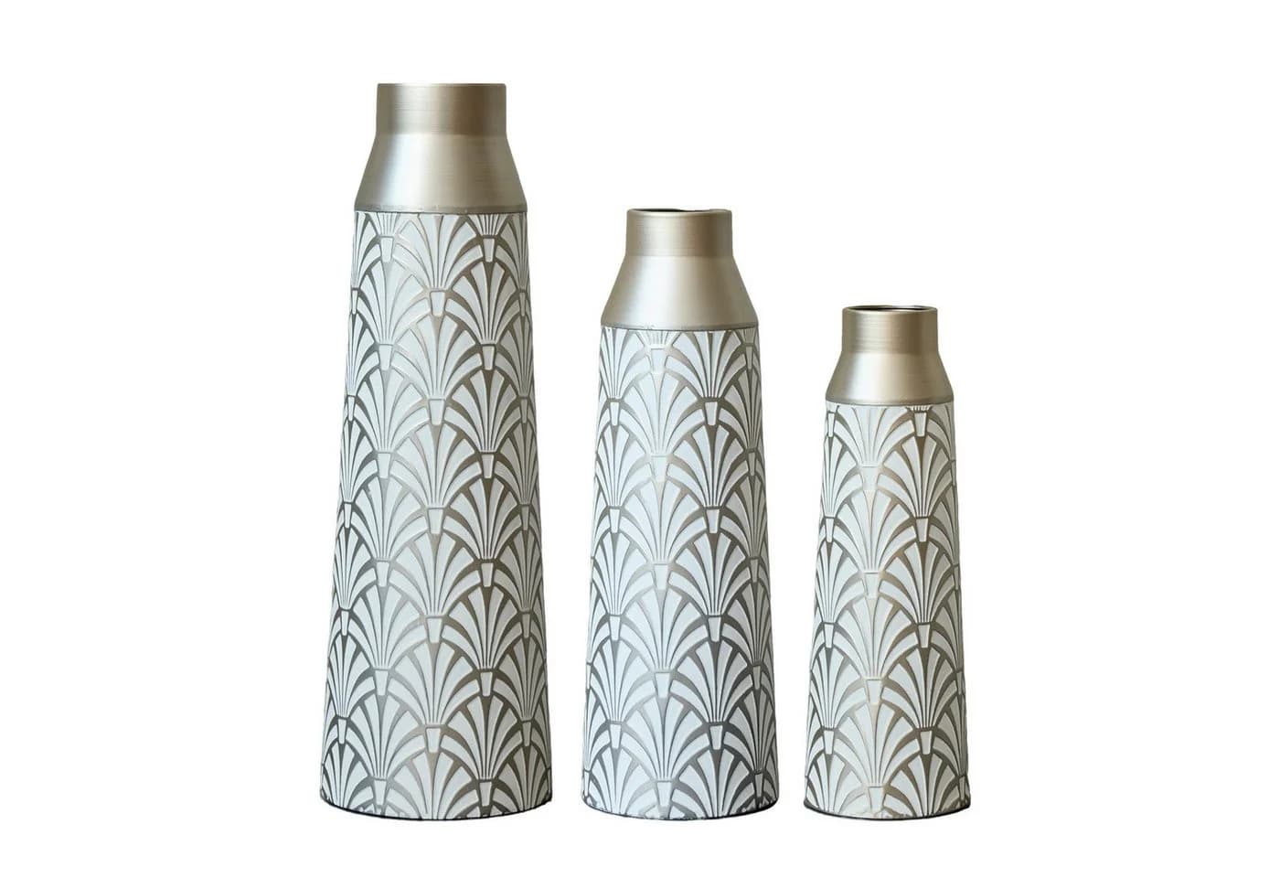 LVHOM 3-teiliges Geometrisches Metall-Vasen-Set Silber Trapez