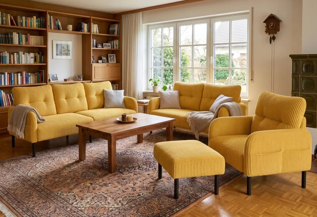 LVHOM Sofa Polstergarnitur 4-teilig Beige Gelb Cord Multifunktional