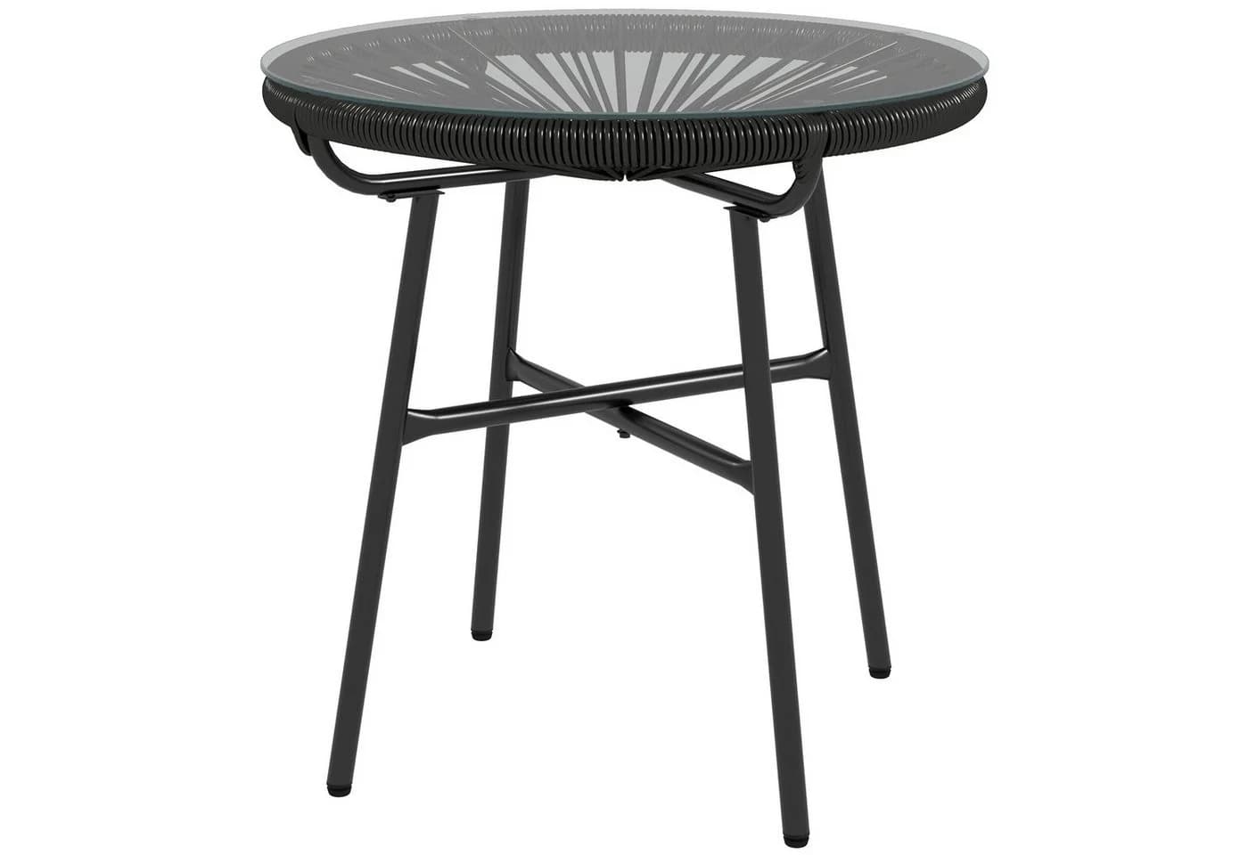 MC Star Gartentisch Boho-Stil Schwarz PE-Rattan Glas