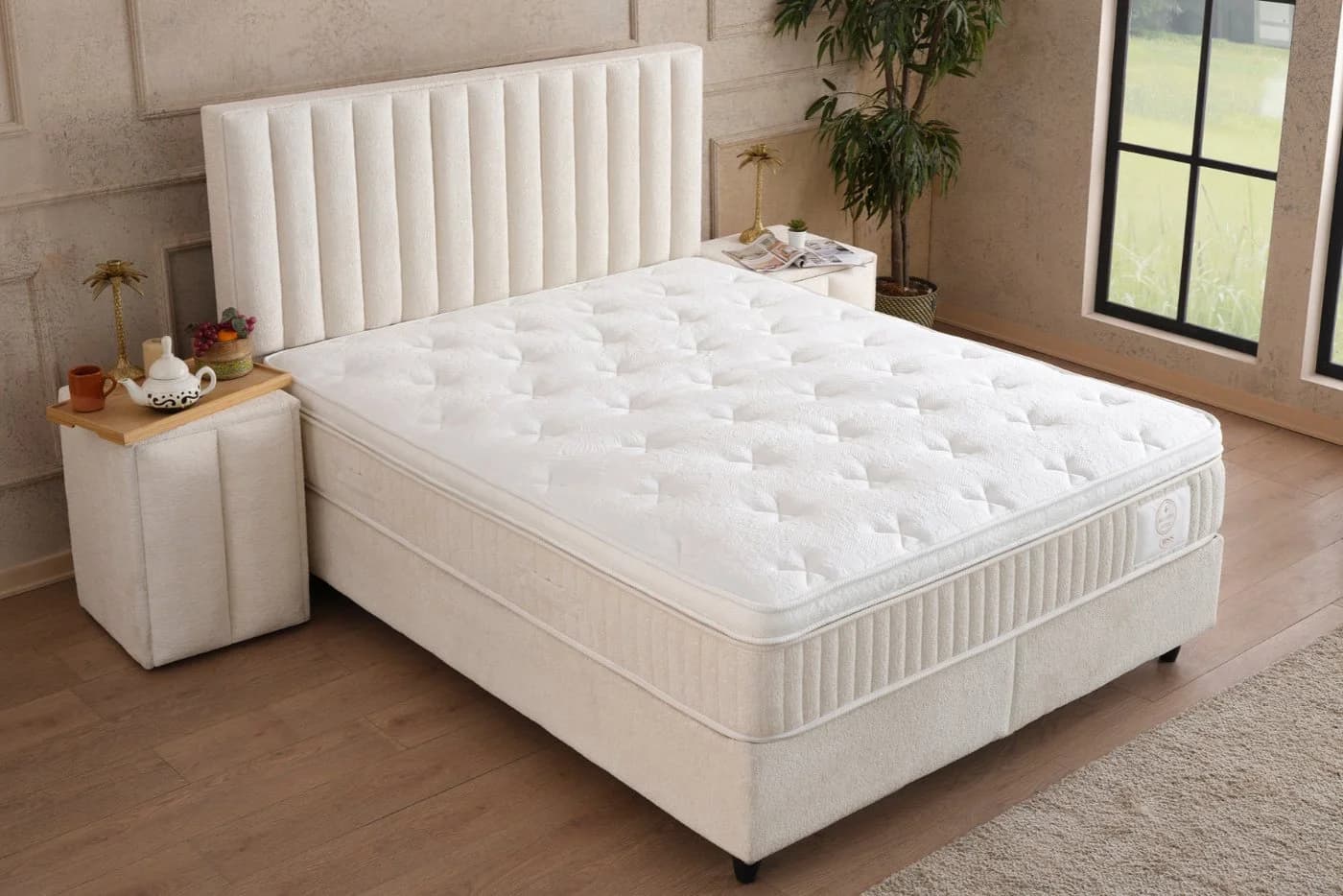 Pointhome Boxspringbett 140x200 mit Matratze H3 & 2 Bettkästen