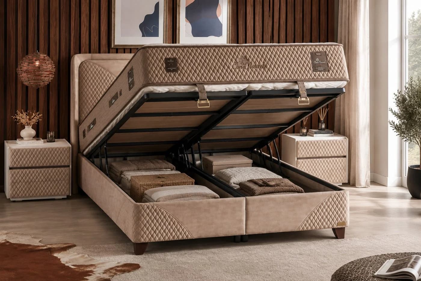 BAMBI YATAK Boxspringbett Set Bambi Clima Naturel Beige