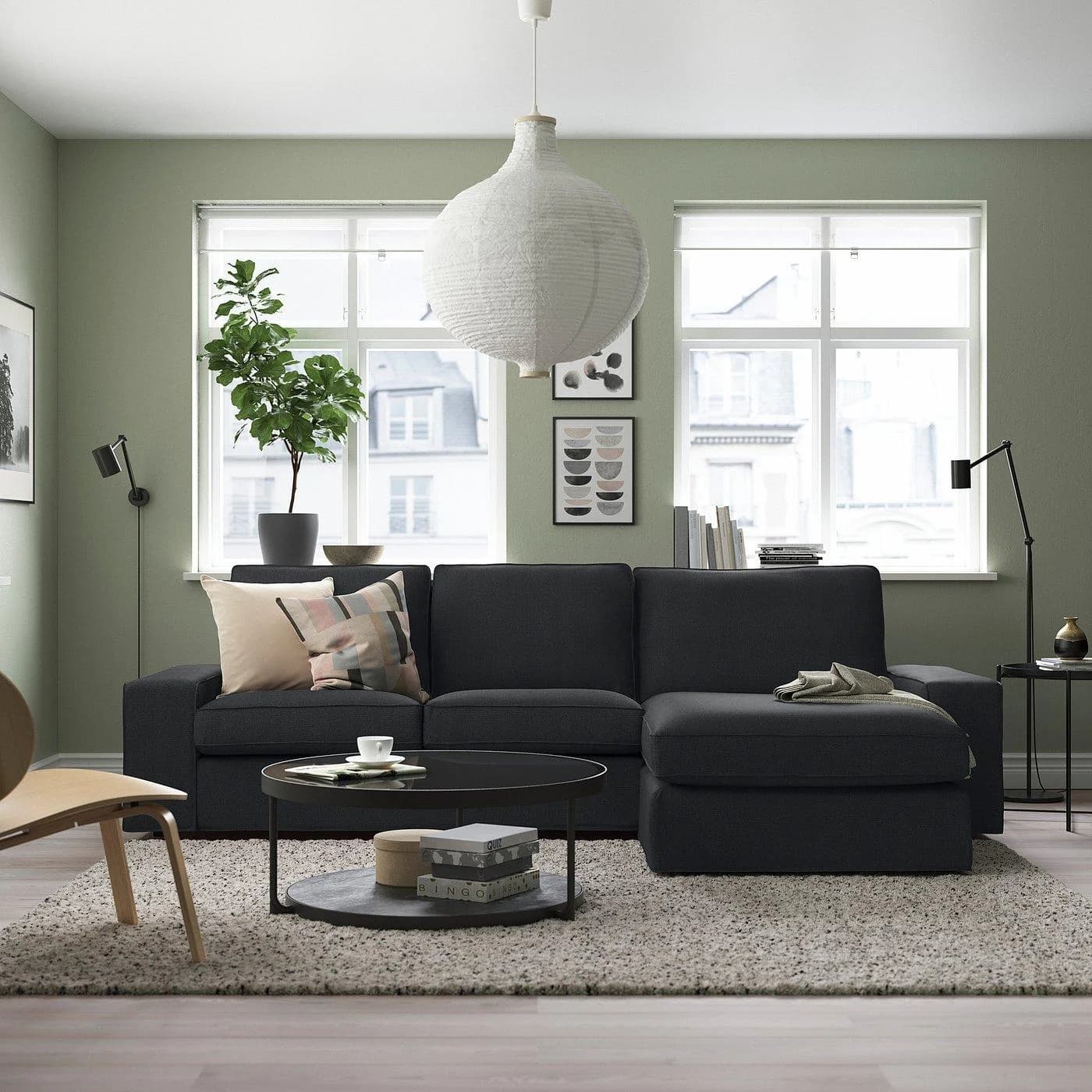 IKEA KIVIK 3er-Sofa mit Récamiere anthrazit