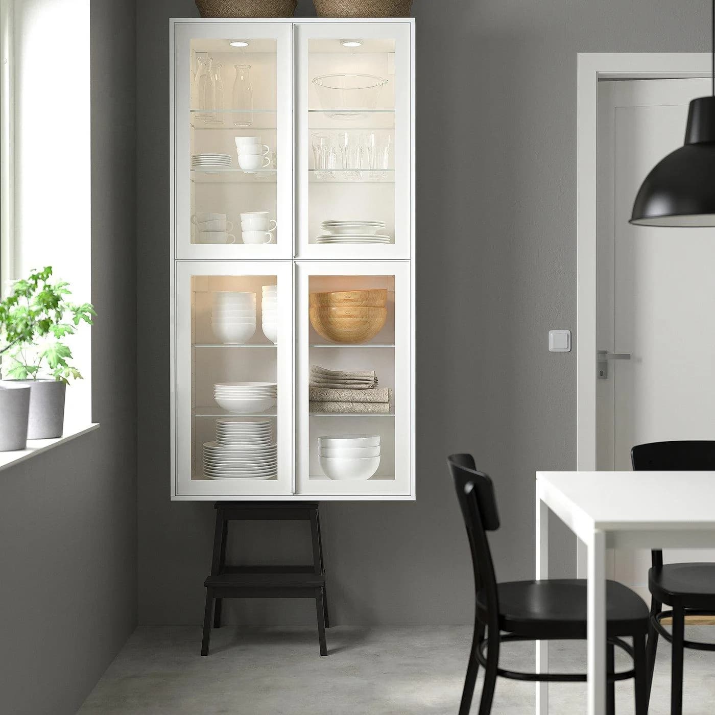 IKEA METOD Wandschrank horiz. m 2 Glastüren Weiß HEJSTA