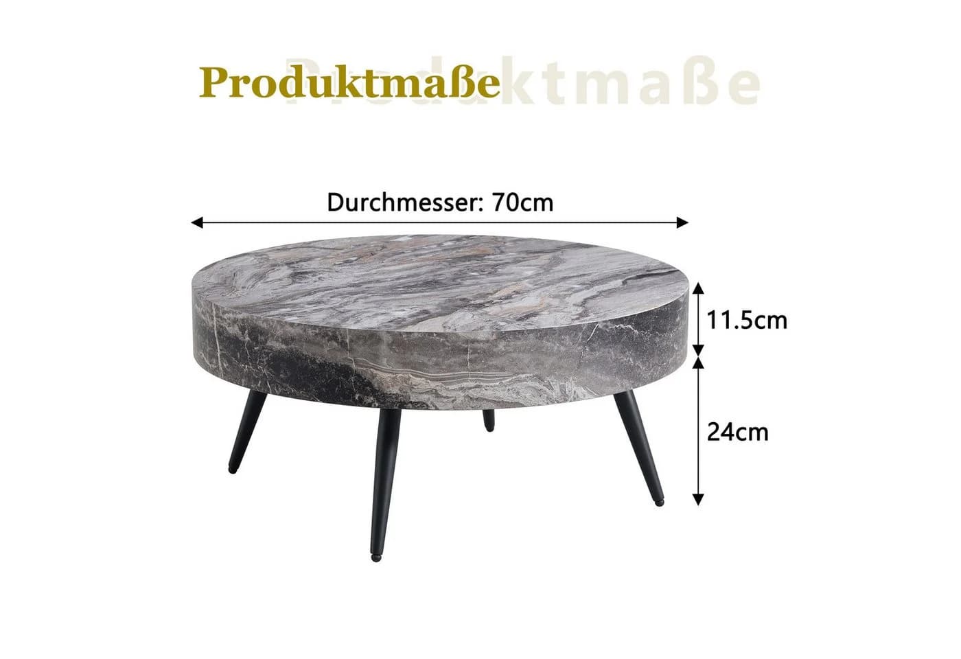 gopop Couchtisch rund Industriestil MDF Metallbeine