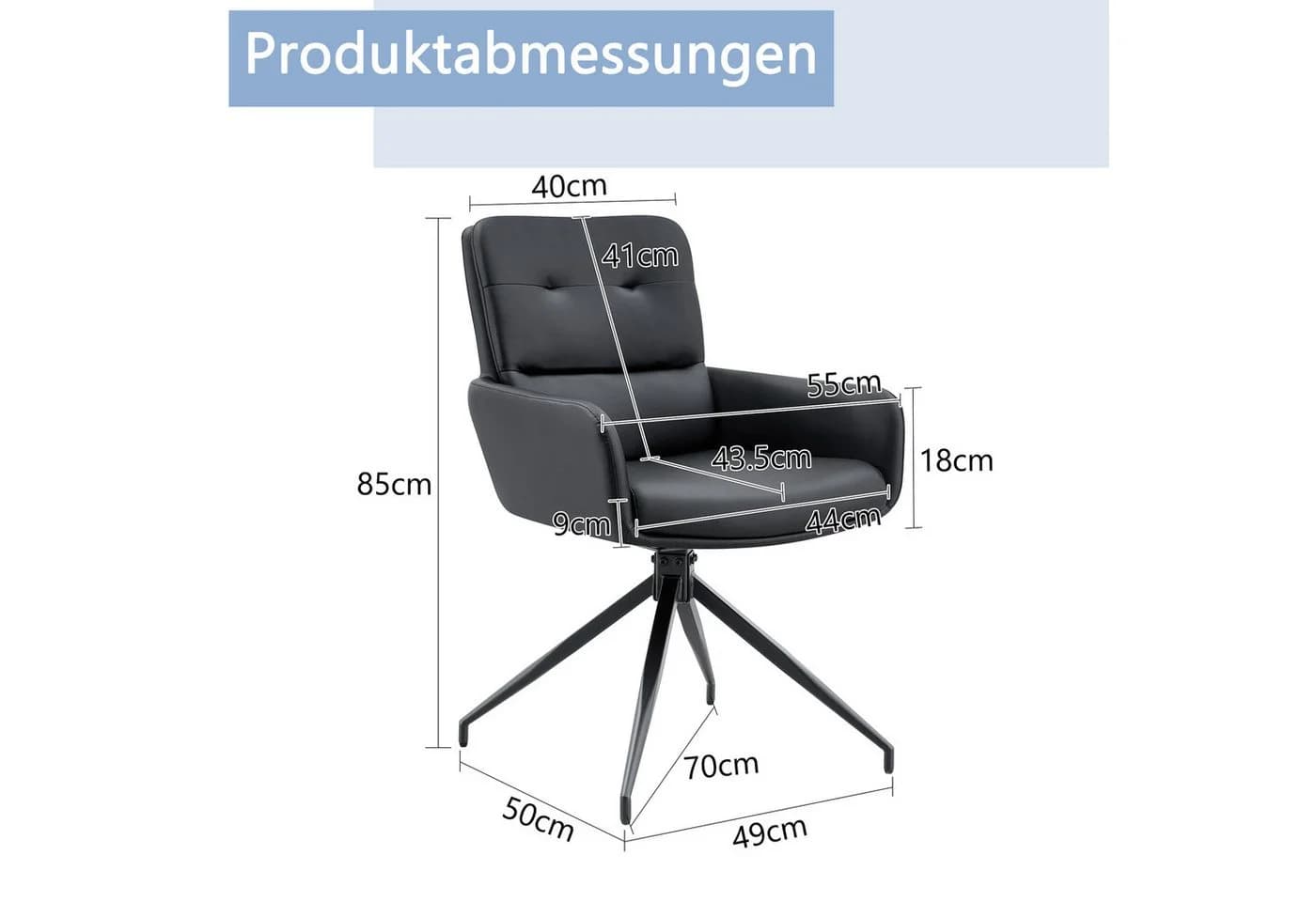 JUFU Drehstuhl 2er Set Schwarz/Silber mit 360° Schwenkfunktion