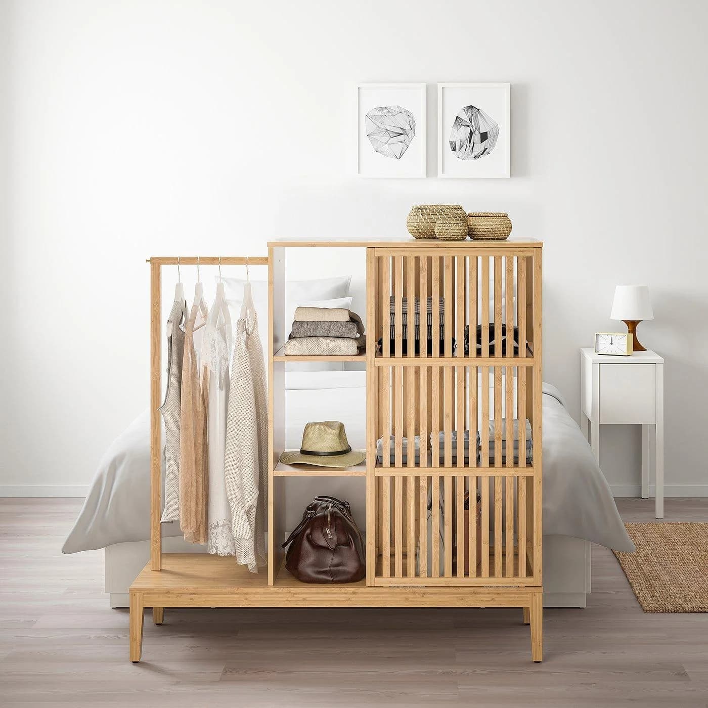 IKEA NORDKISA Kleiderschrank offen mit Schiebetür Bambus