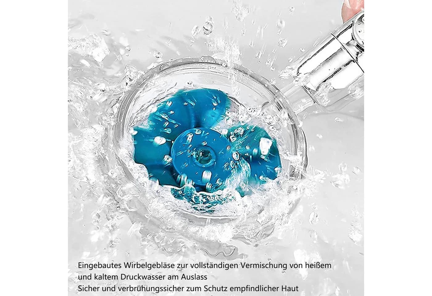 KINSI Handbrause Filterbrause 360° schwenkbar, turbogeladen, 2 PP-Filter, 2-Punkt-Baumwollkartusche, Hochdruck-Wassersparbrause