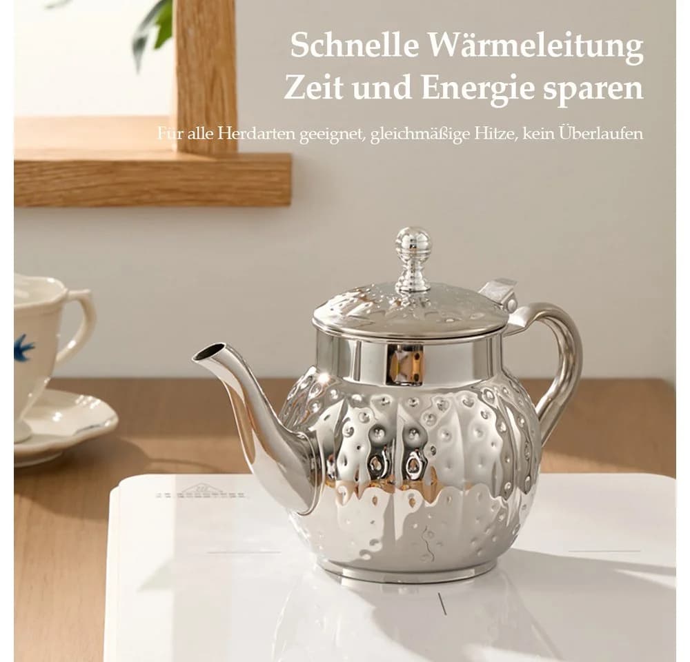 Tekoo Teekanne Edelstahl 0,8l Hammerschlag-Design Silber
