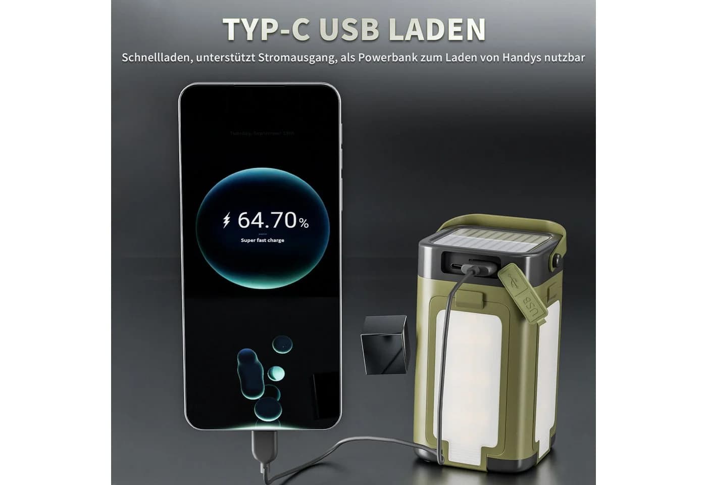 Tekoo LED Campinglampe Solar faltbar mit Powerbank & SOS
