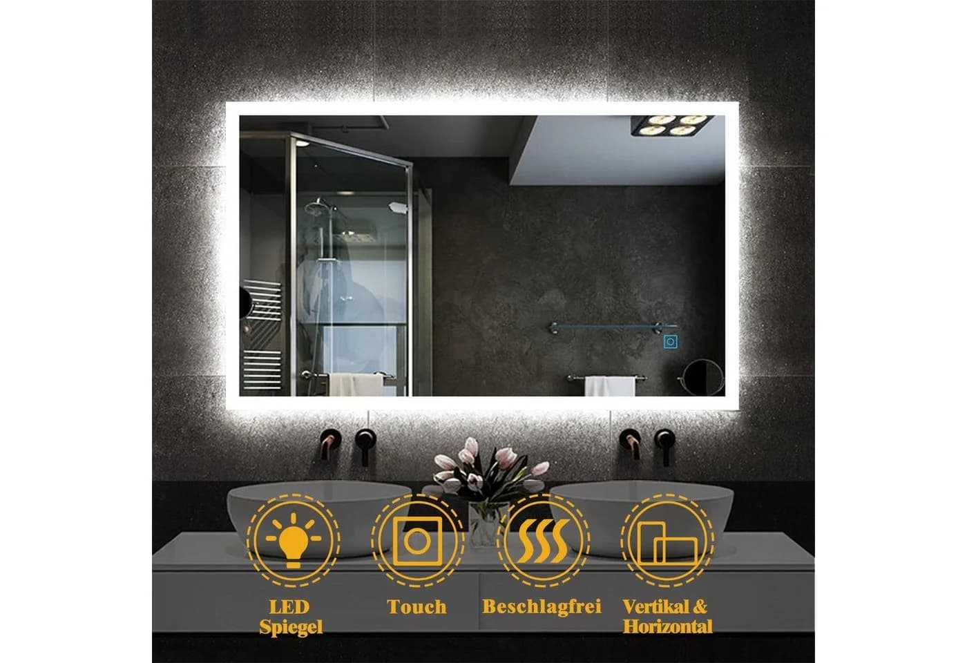 duschspa LED Badspiegel 100cm mit Beleuchtung und Beschlagfrei