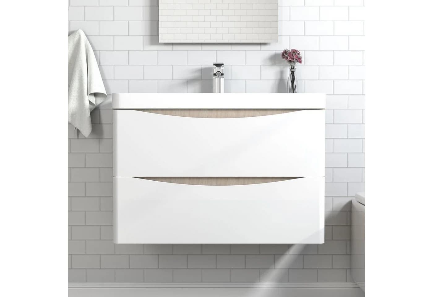 duschspa Waschtisch Smiley Weiß Eiche MDF Mineralguss