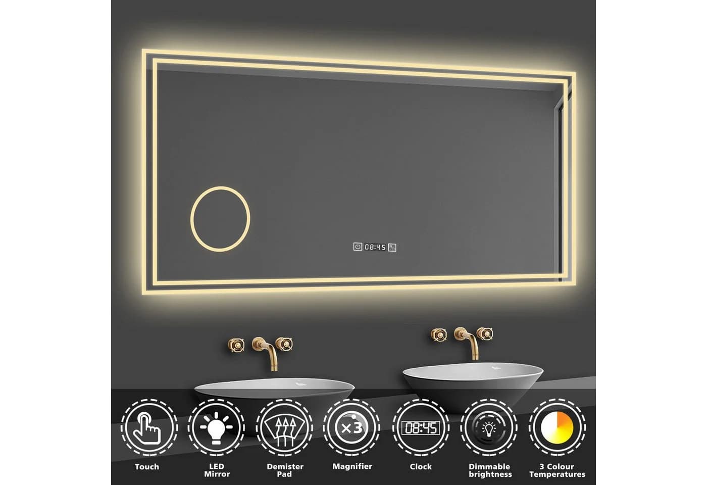 duschspa Badspiegel LED Beschlagfrei Uhr Schminkspiegel