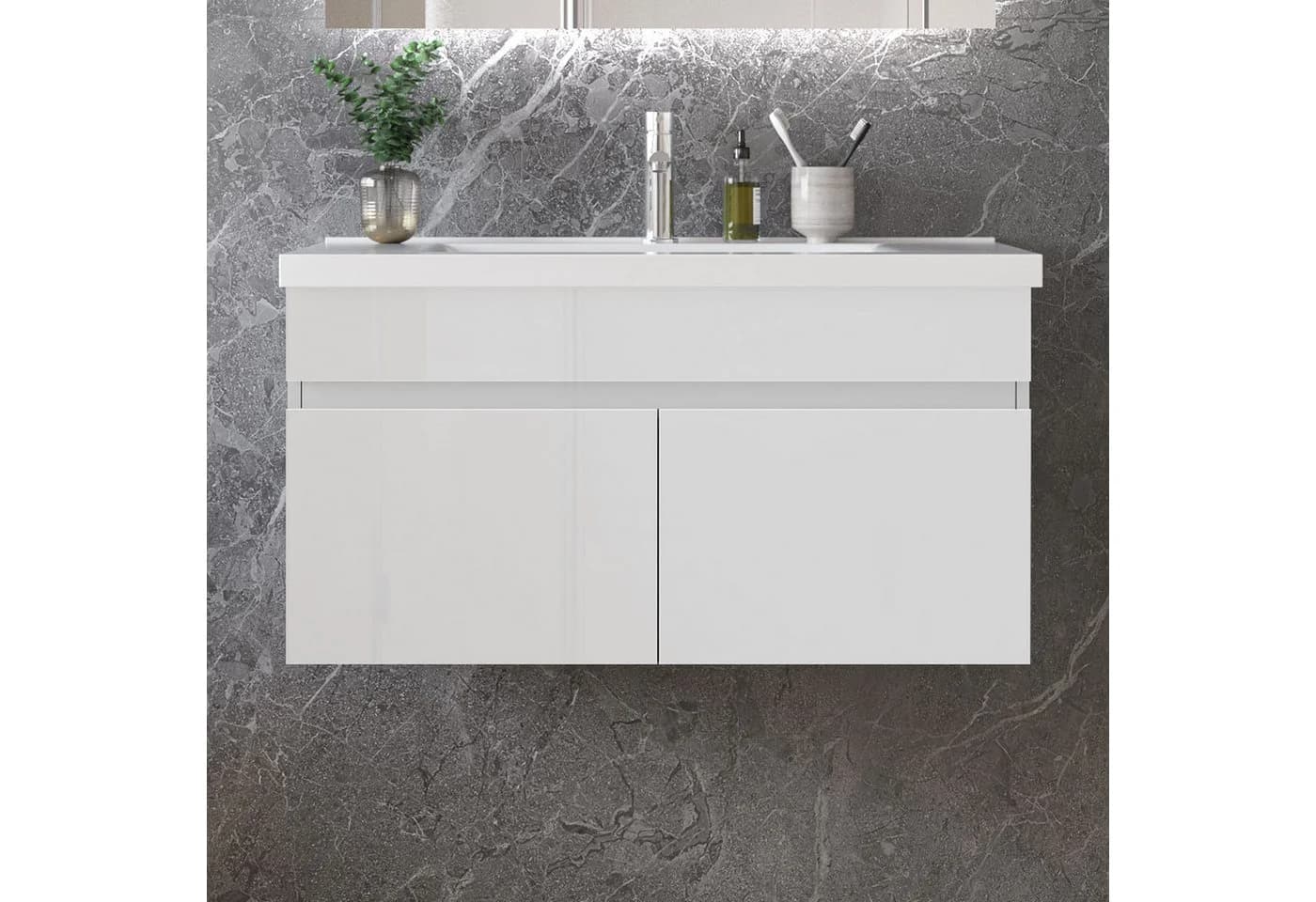 duschspa Waschtisch Unterschrank Set Hochglanz Softclose