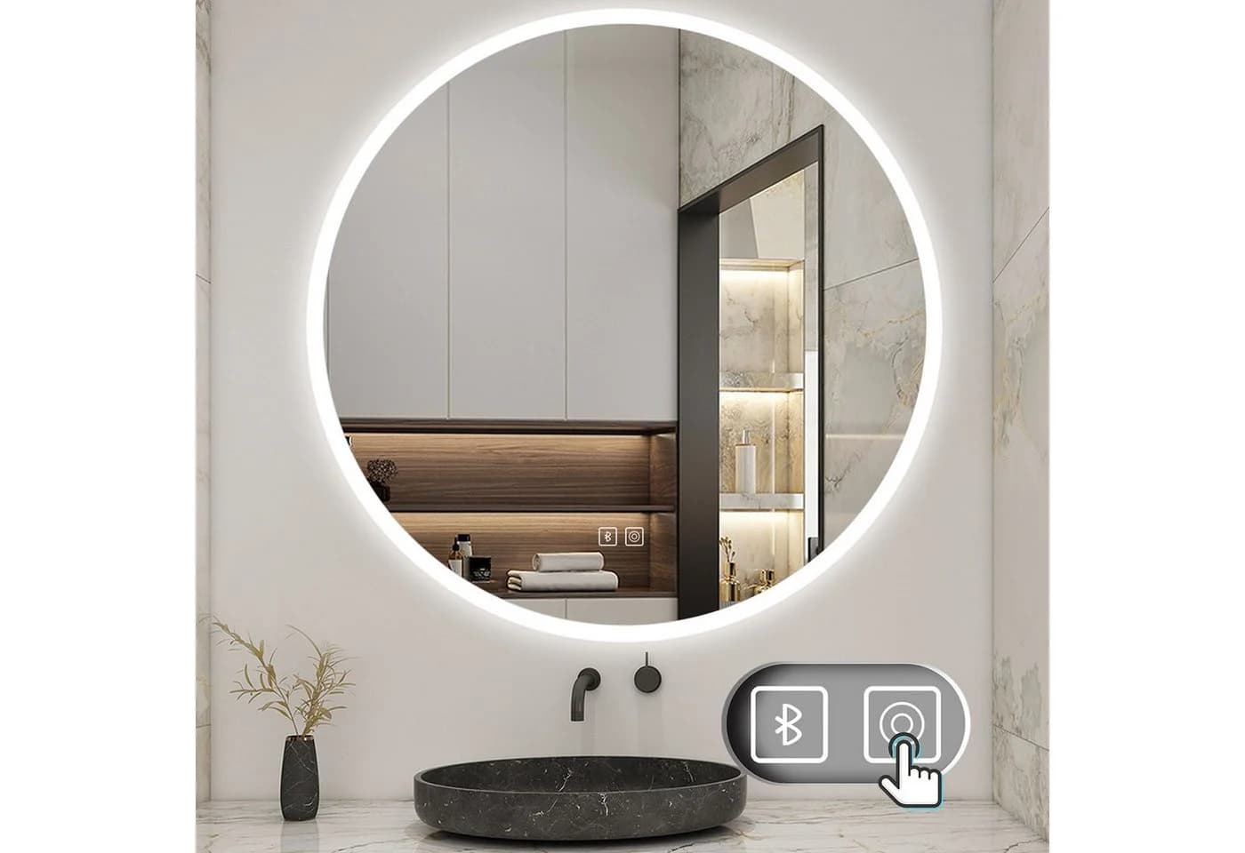 Aica Sanitär Badspiegel Rund mit LED-Beleuchtung Dimmbar