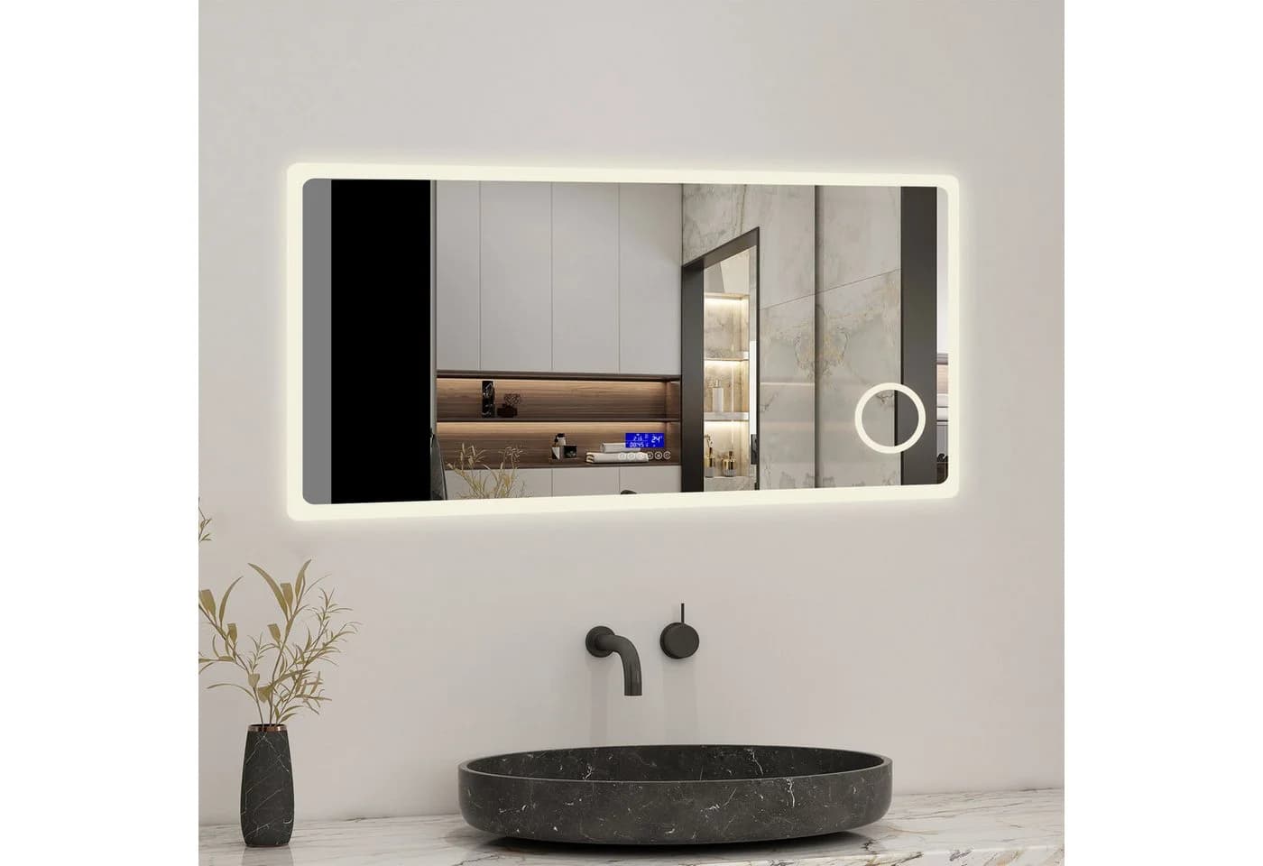 Aica Sanitär Badspiegel LED Dimmbar Beschlagfrei mit Uhr und Bluetooth