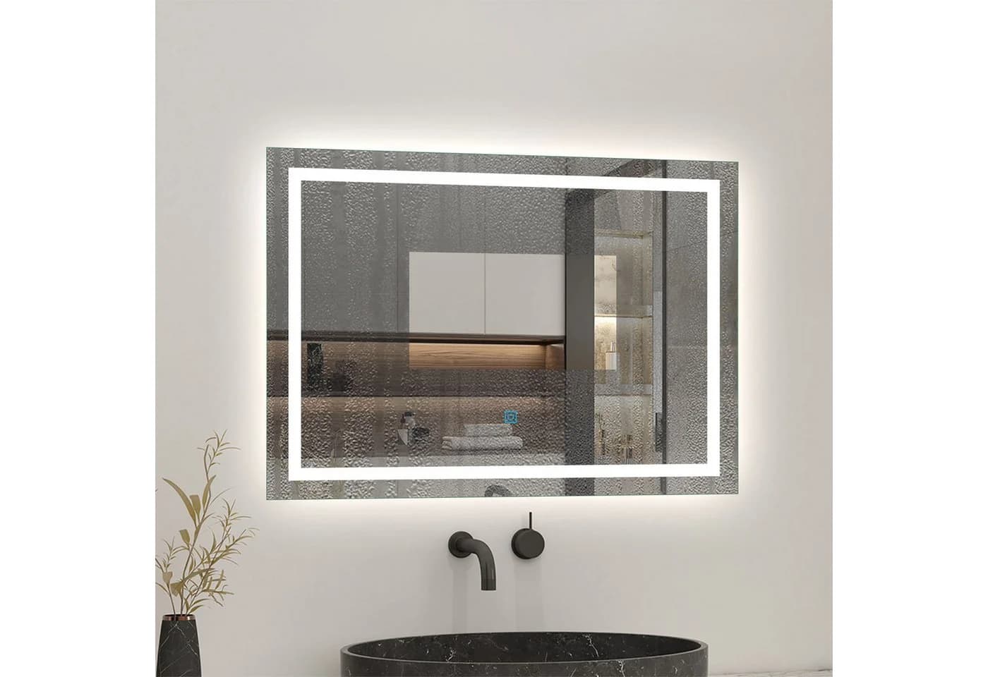 Aica Sanitär Badspiegel mit LED-Beleuchtung und Touch-Schalter