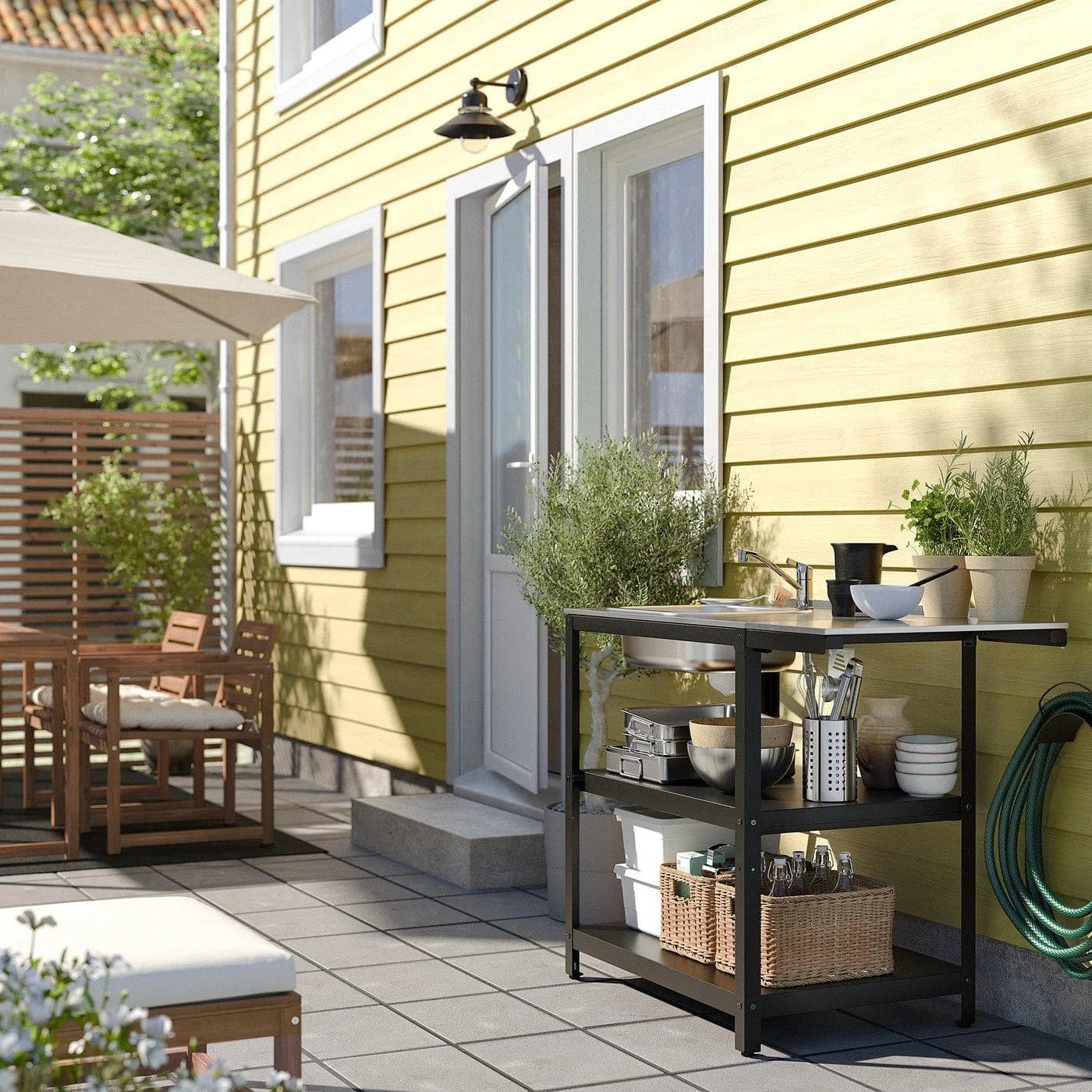 IKEA GRILLSKÄR Spüleneinheit mit Beistelltisch Grau Edelstahl