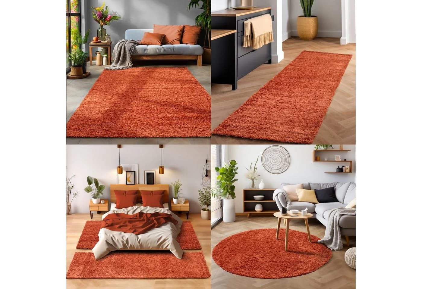 SIMPEX24 Teppich Unicolor Einfarbig Shaggy Läufer 30mm Florhöhe Terrakotta