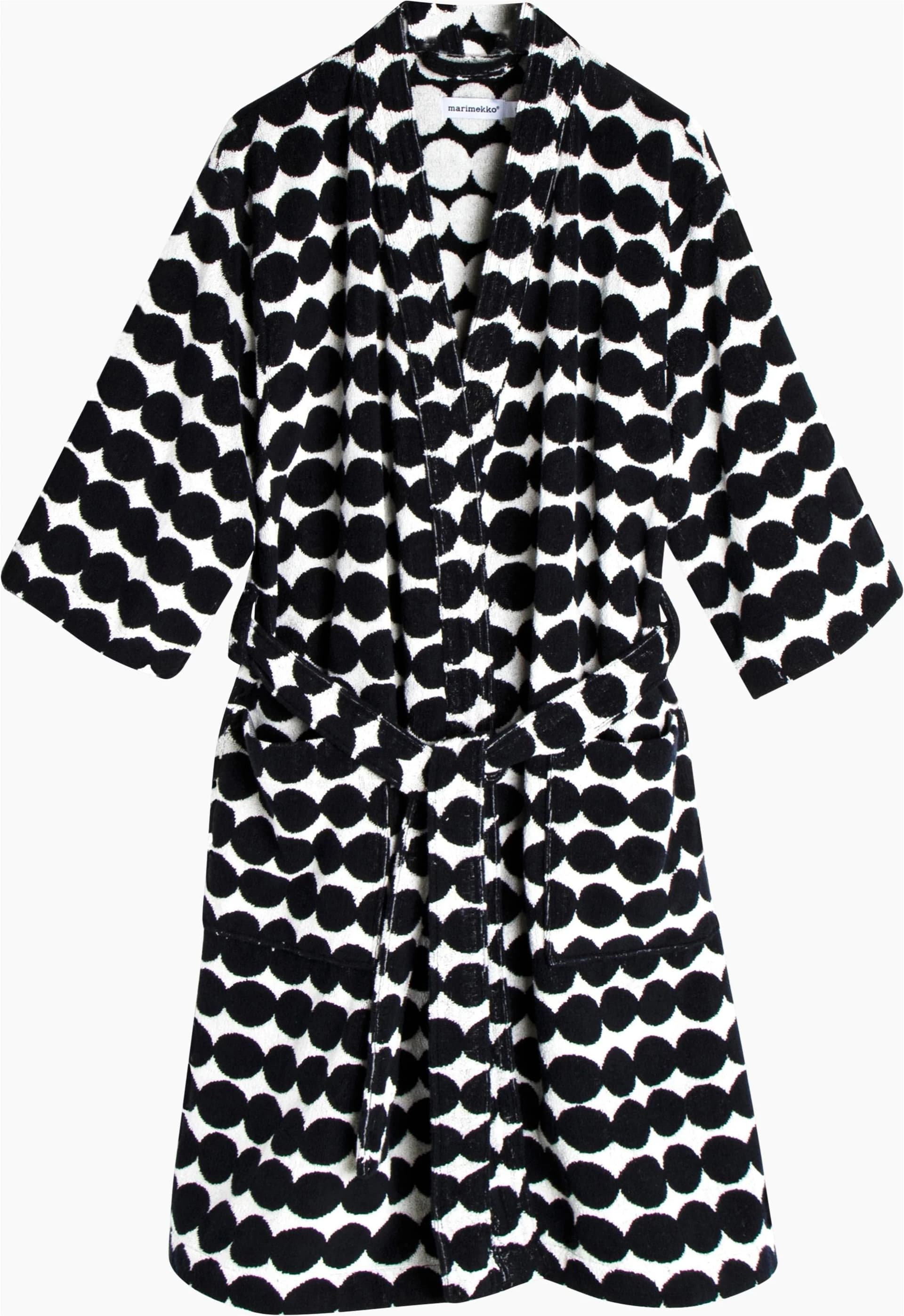 Bademantel MARIMEKKO RÄSYMATTO Gr. M, weiß/schwarz, 100% Bio-Baumwolle