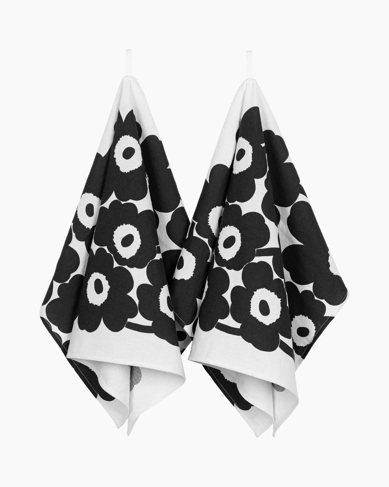 Marimekko Geschirrtuch UNIKKO Schwarz Weiß Baumwolle Leinen