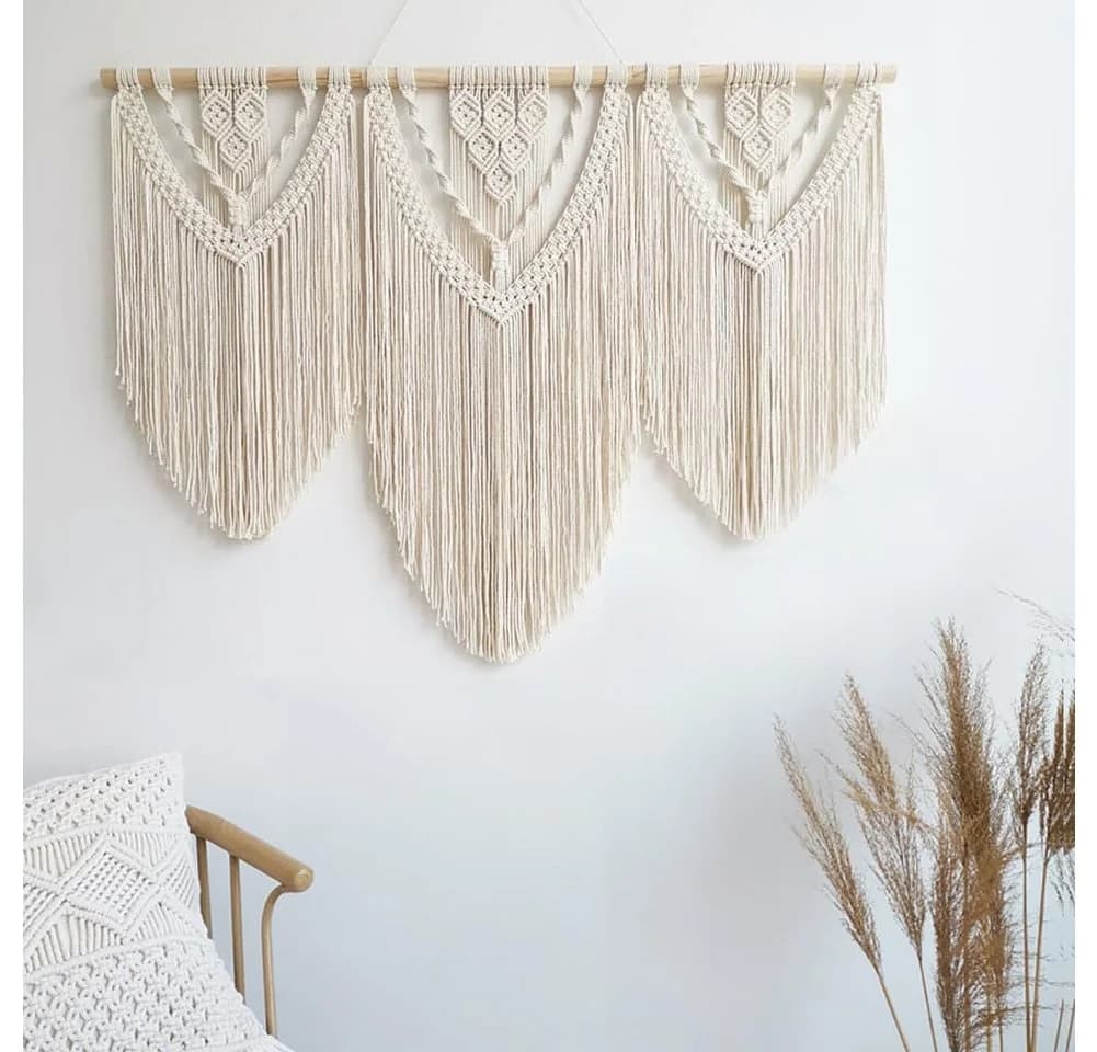 Agger Makramee-Wandbehang Groß Beige Boho Wanddeko