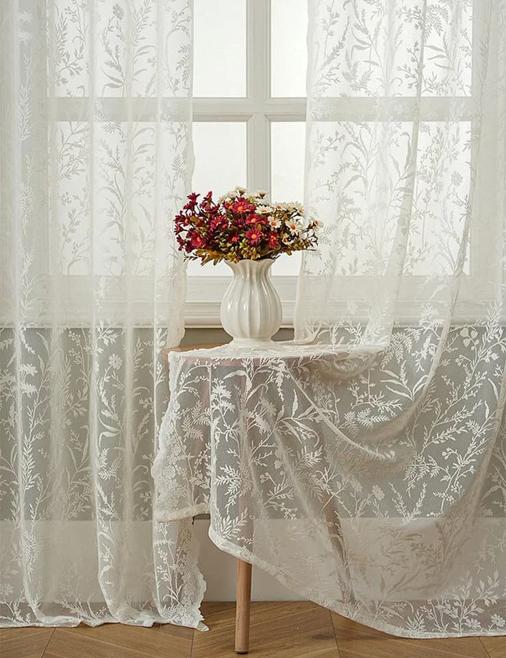 Agger Vorhang Viktorianischer Stil Spitzen-Blumen-Tüll Transparent Vintage