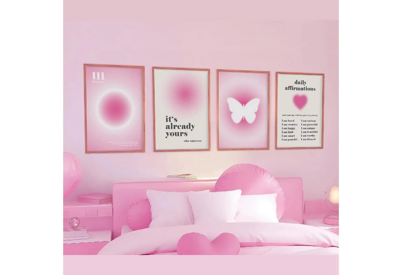 Agger 4er Poster Set Rosa A3 Ästhetische Wandbilder ohne Rahmen