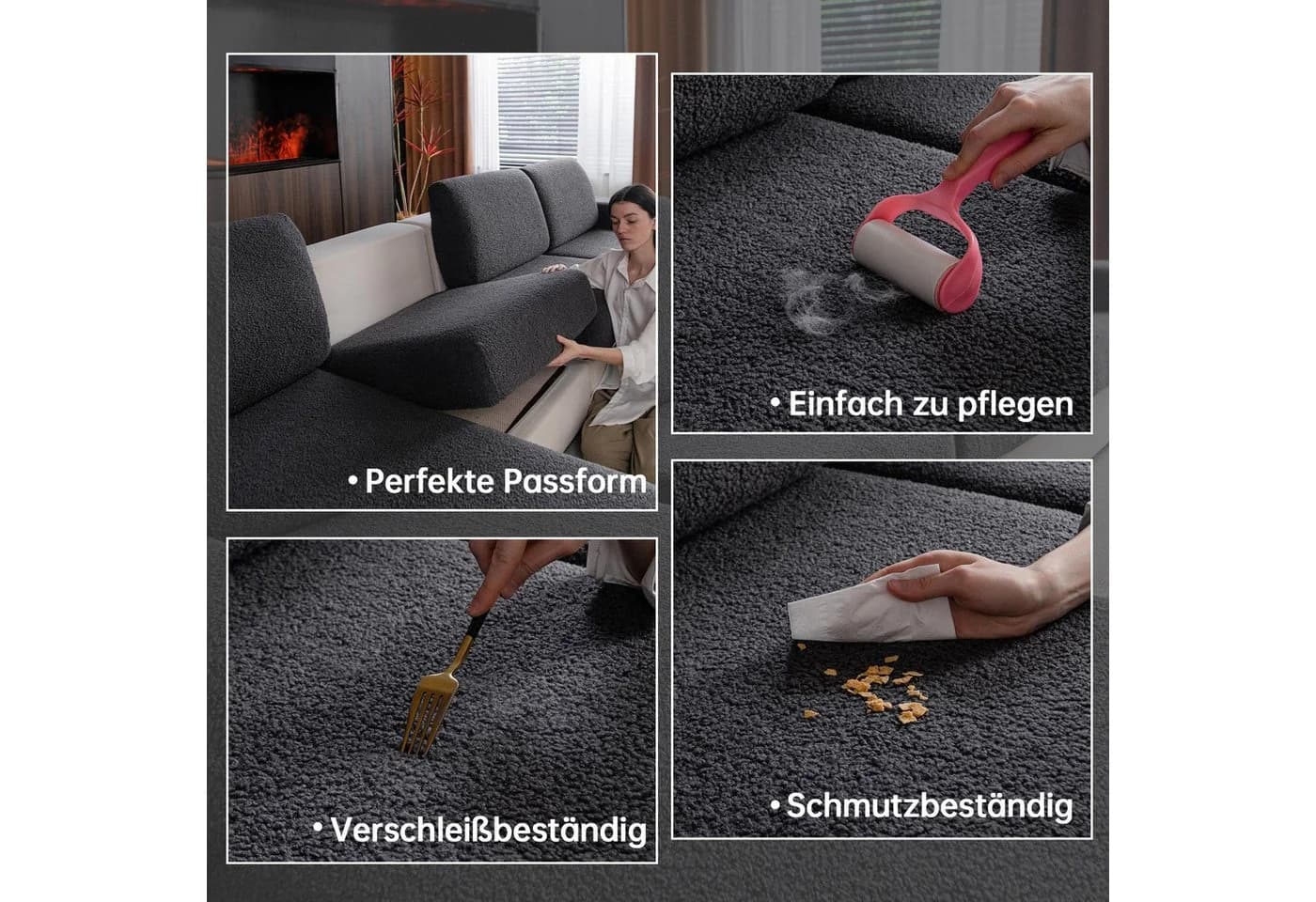 Agger Sofaüberzug Grau Teddyfleece Rutschfest