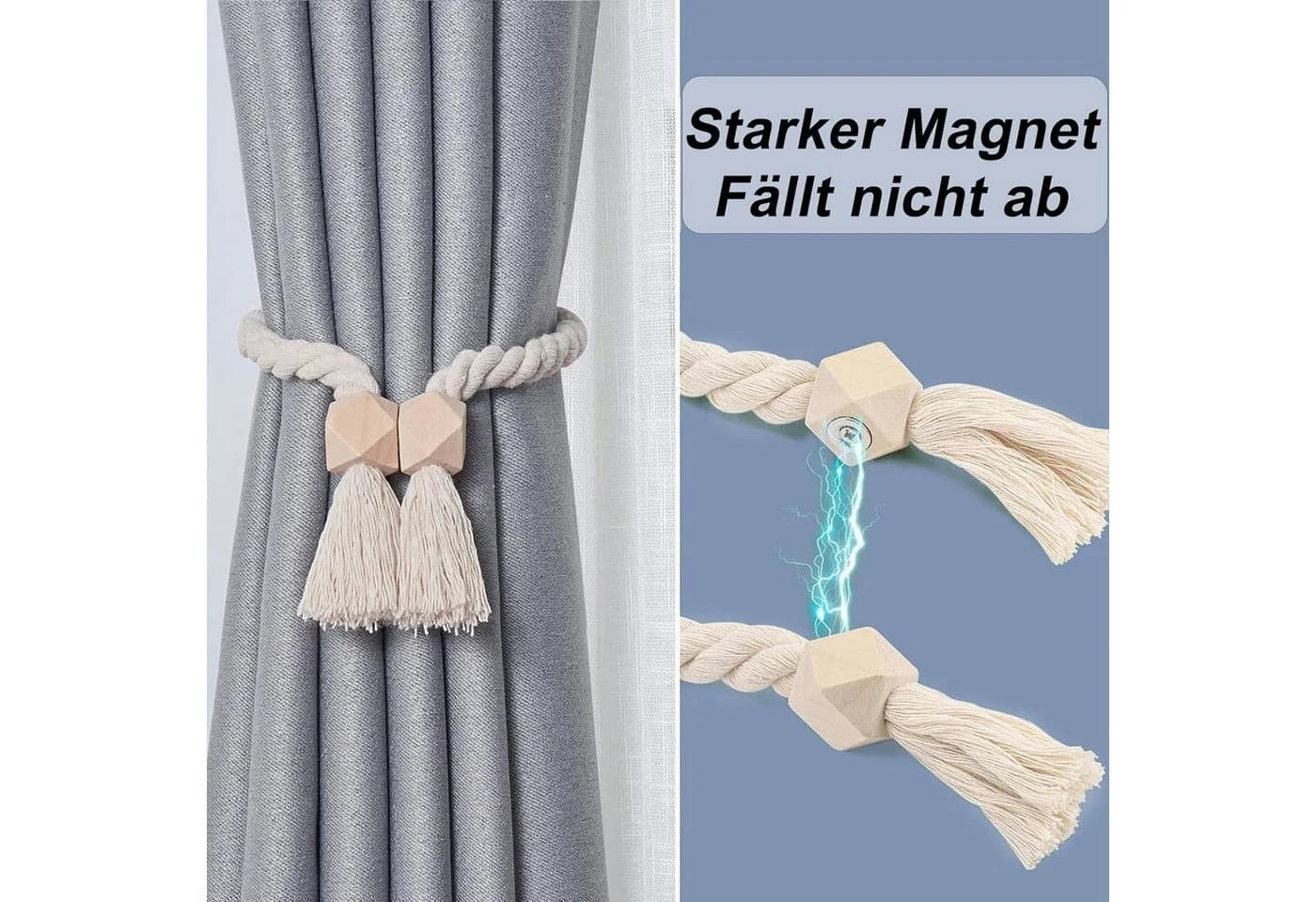 Agger Magnetischer Vorhang-Raffhalter 2-tlg. Baumwolle & Holz