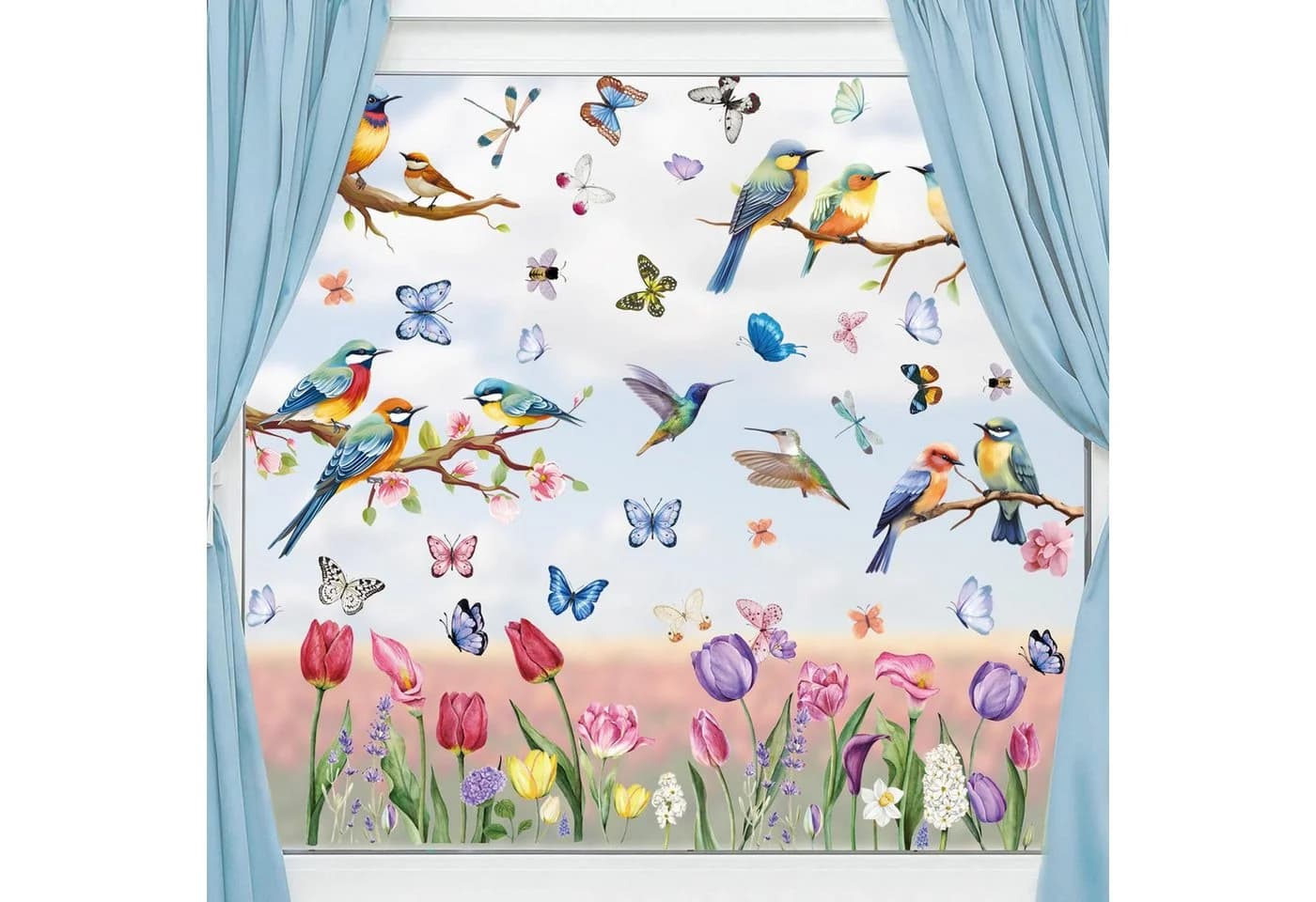 Agger Frühlings-Vogel-Fenstersticker Set 78-tlg. PVC Transparent