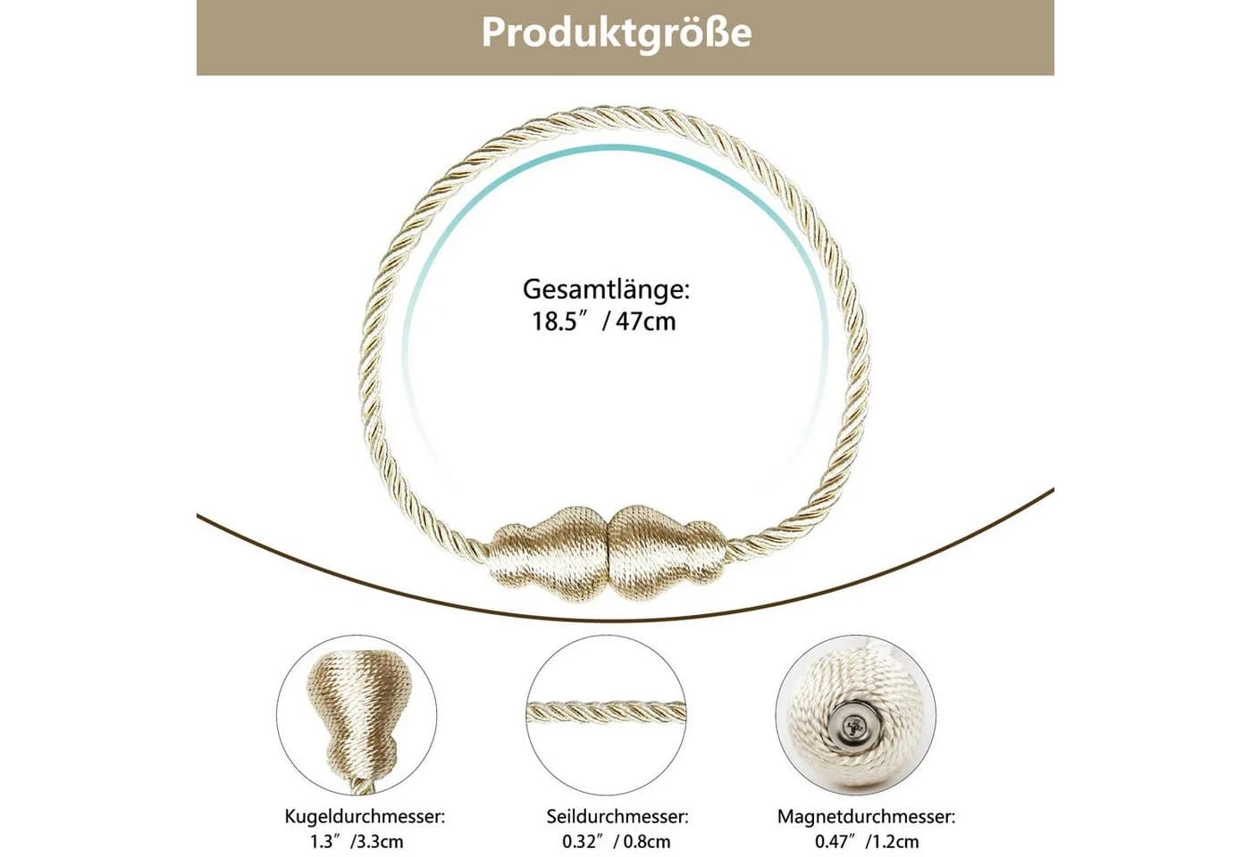 Agger Magnetische Raffhalter Beige 2 Stück Seil Gardinenhalter