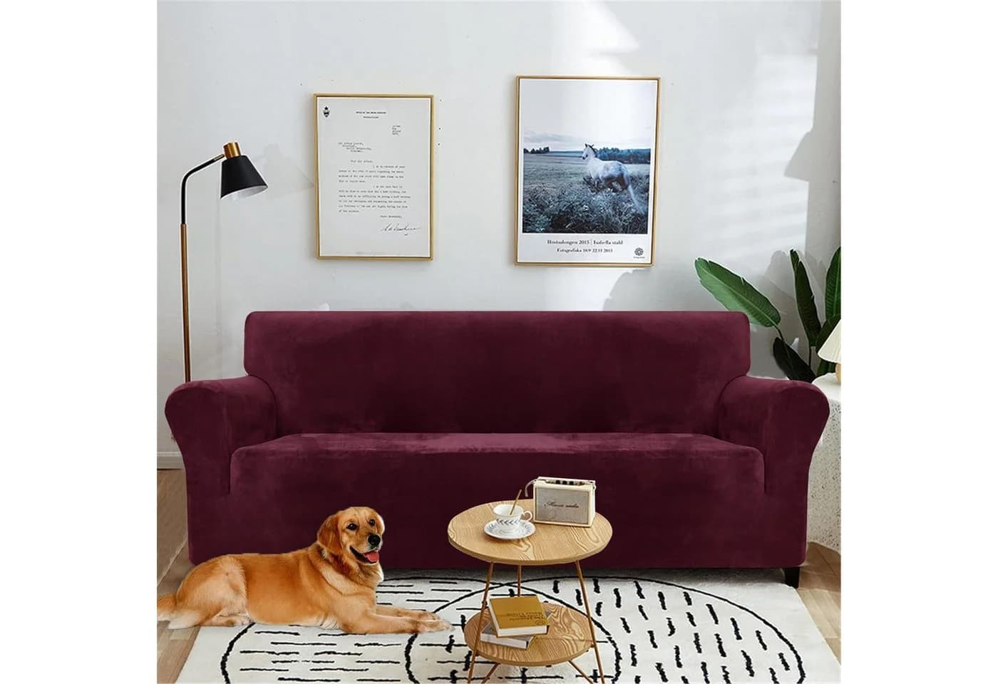 Diwzbyn Sofahusse Velvet Rot Stretch rutschfest