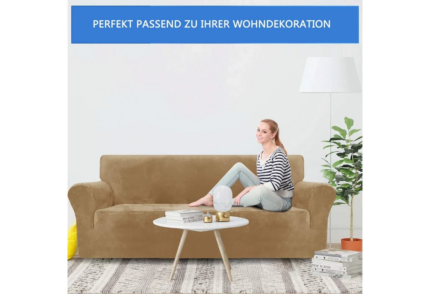 Diwzbyn Sofahusse Velvet 1/2/3/4-Sitzer Stretch rutschfest beige