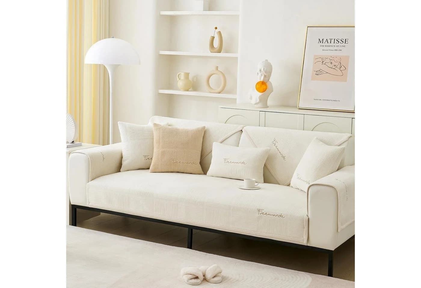 Zyronn Sofaschoner Couch Überzug Beige Kurzplüsch