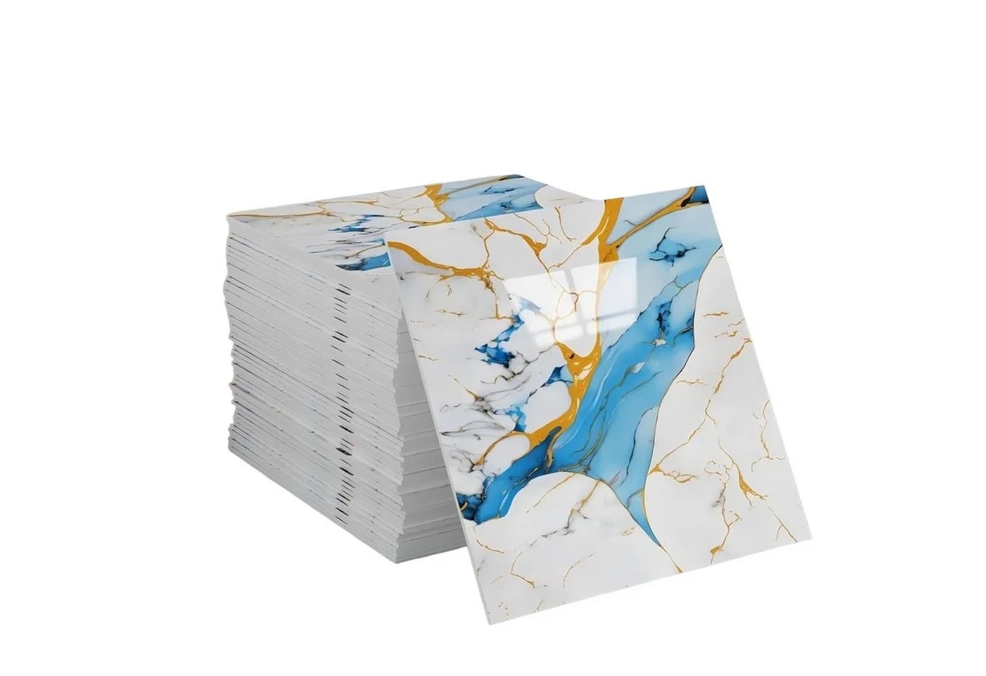 Agger Wandfliese Selbstklebend 30x30 Blau-Gold Marmoroptik