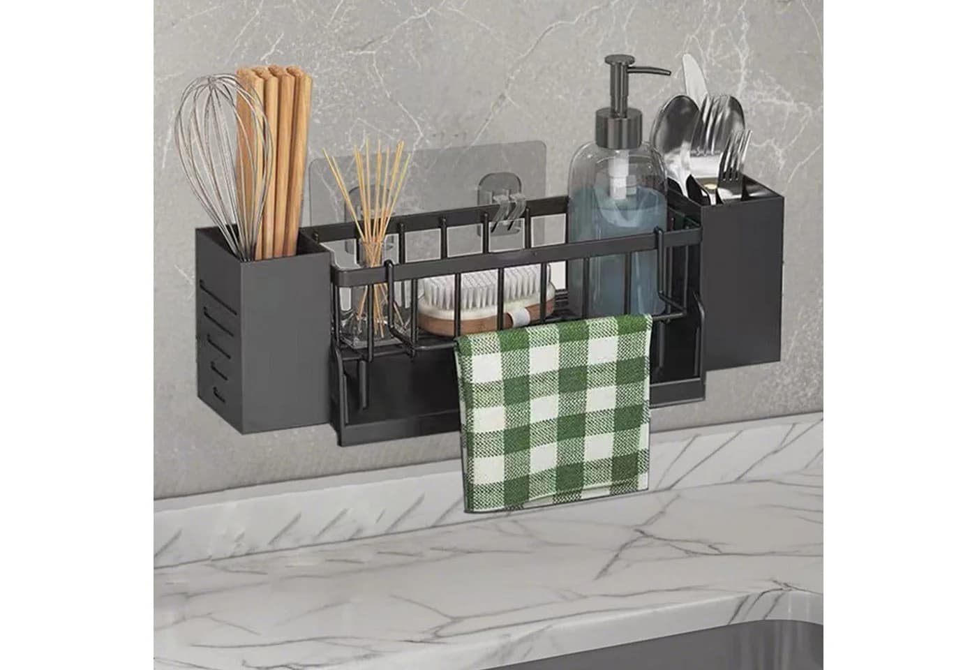 Zyronn Küchenorganizer Set Grau Kein Bohren Spüle Organizer mit Wasserablauf