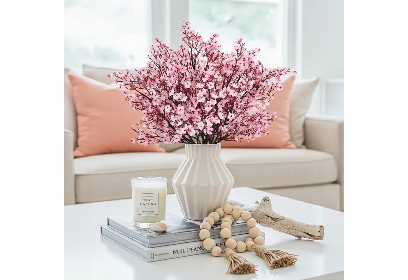Agger Kunstblumenstrauß 3-tlg. Kirschblüten & Schleierkraut Rosa/Weiß