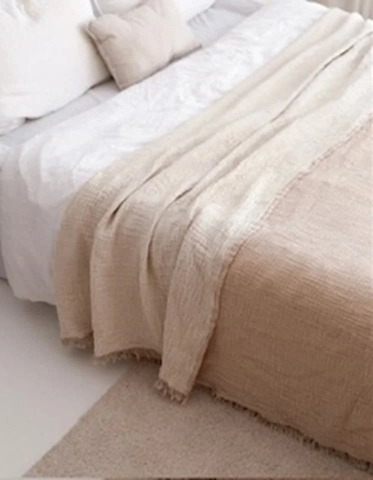 Sandiik Bio-Musselin Wohndecke Graubeige 4-lagig 100% Biobaumwolle