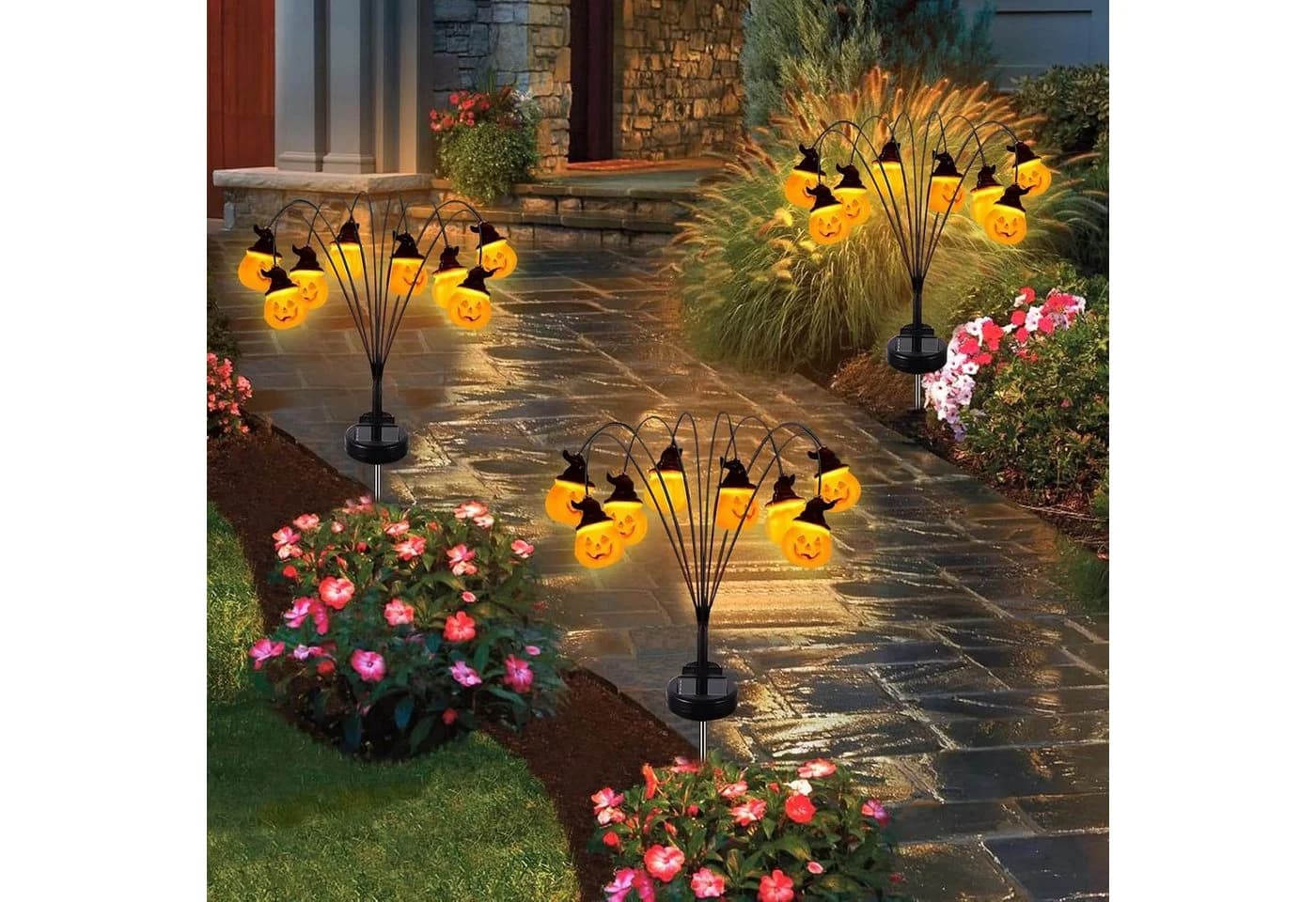 QUBEBU Halloween Kürbis Gartenleuchte 60 LED Solarlampen 2 Stk.